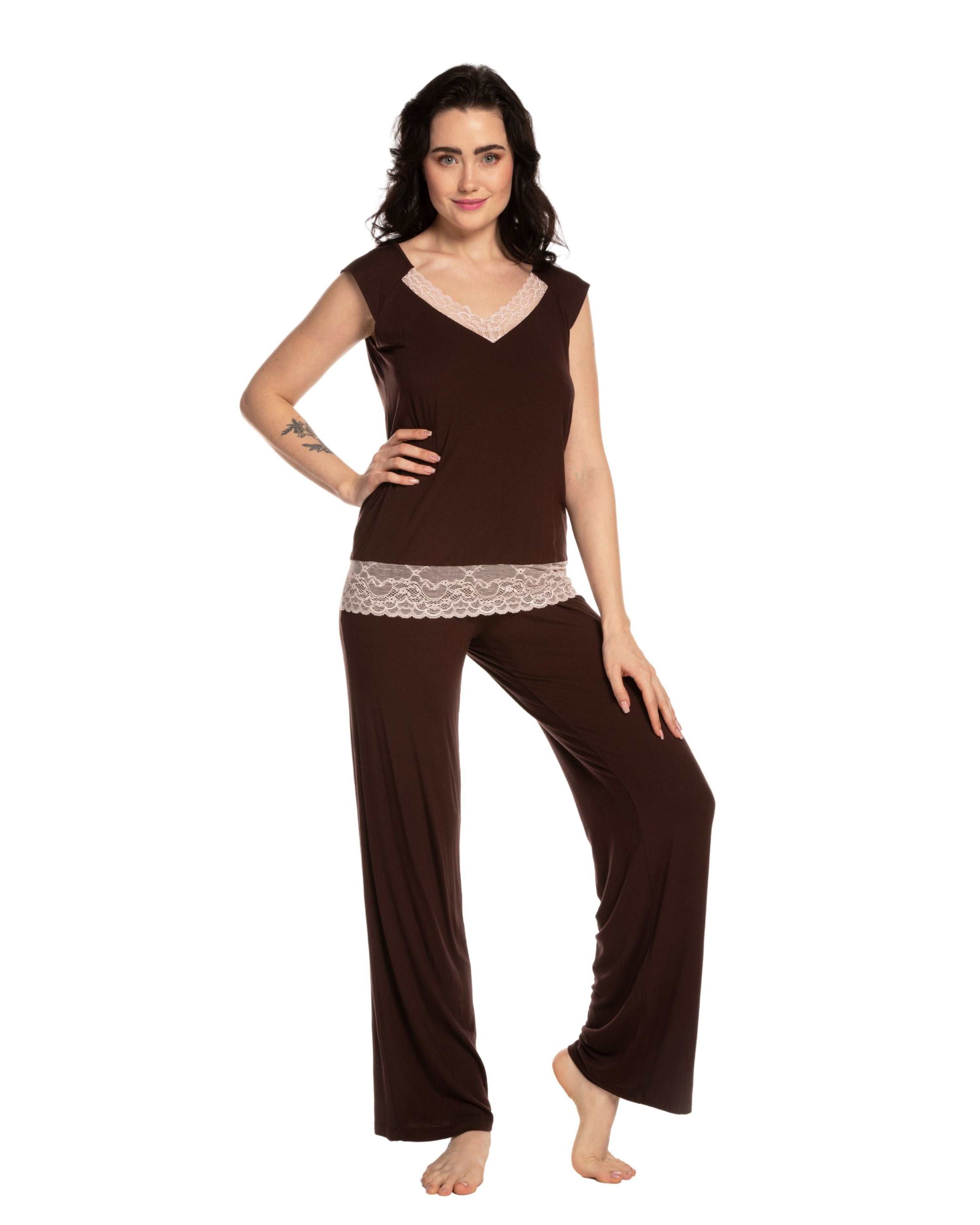 Bamboo cap-sleeve Pajama 03218 alpine chocolate
