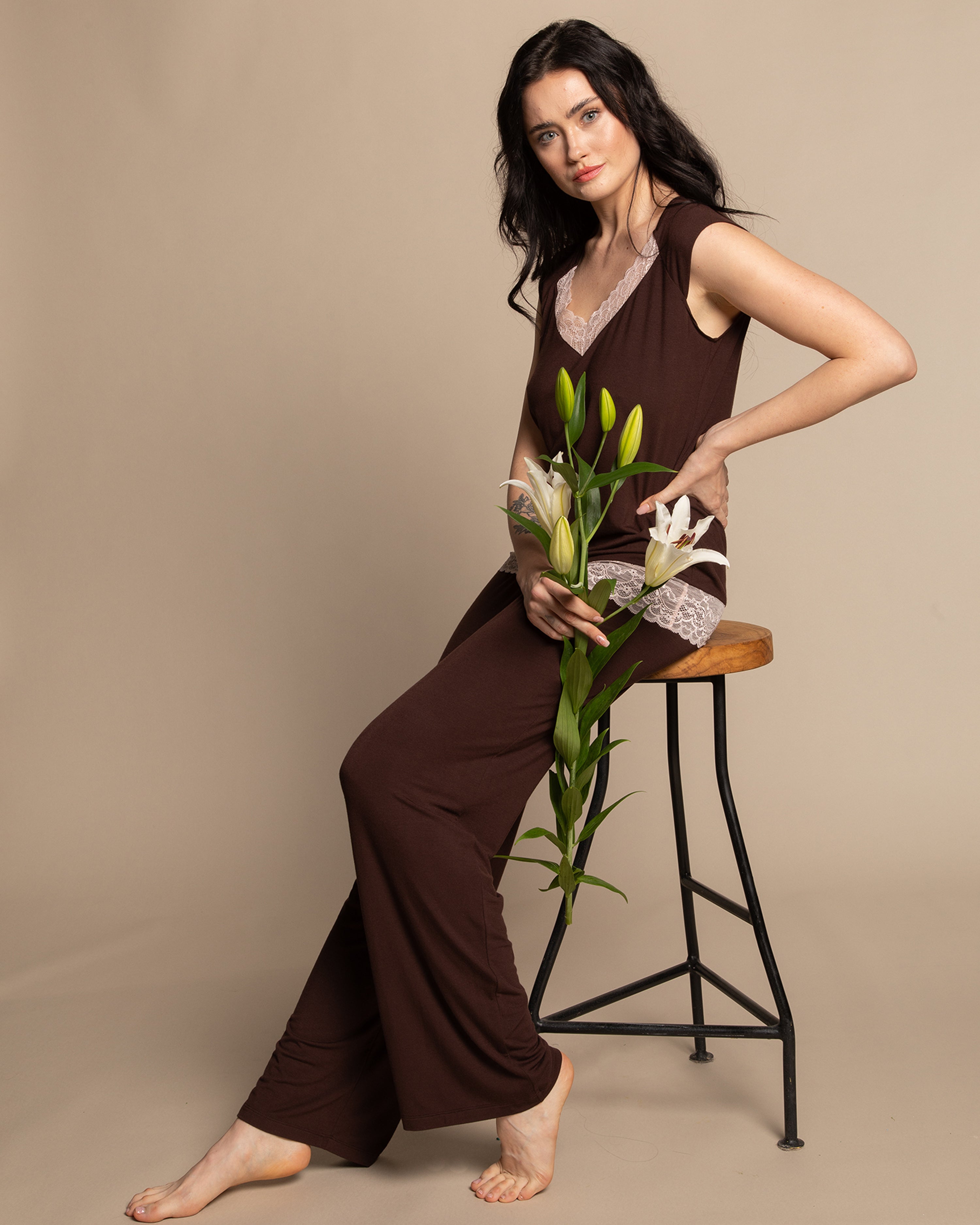 Bamboo cap-sleeve Pajama 03218 alpine chocolate
