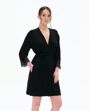 Bamboo 3/4 sleeve Robe 03301 black