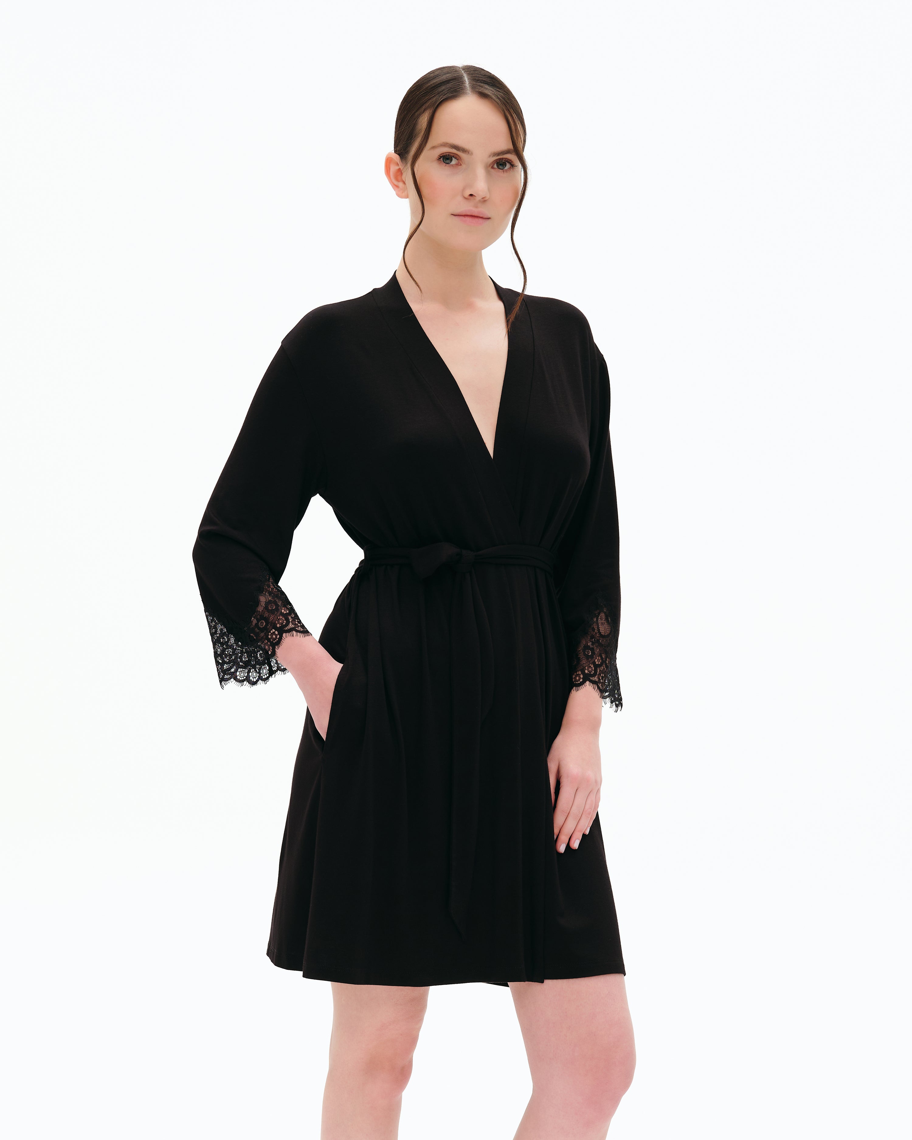 Bamboo 3/4 sleeve Robe 03301 black