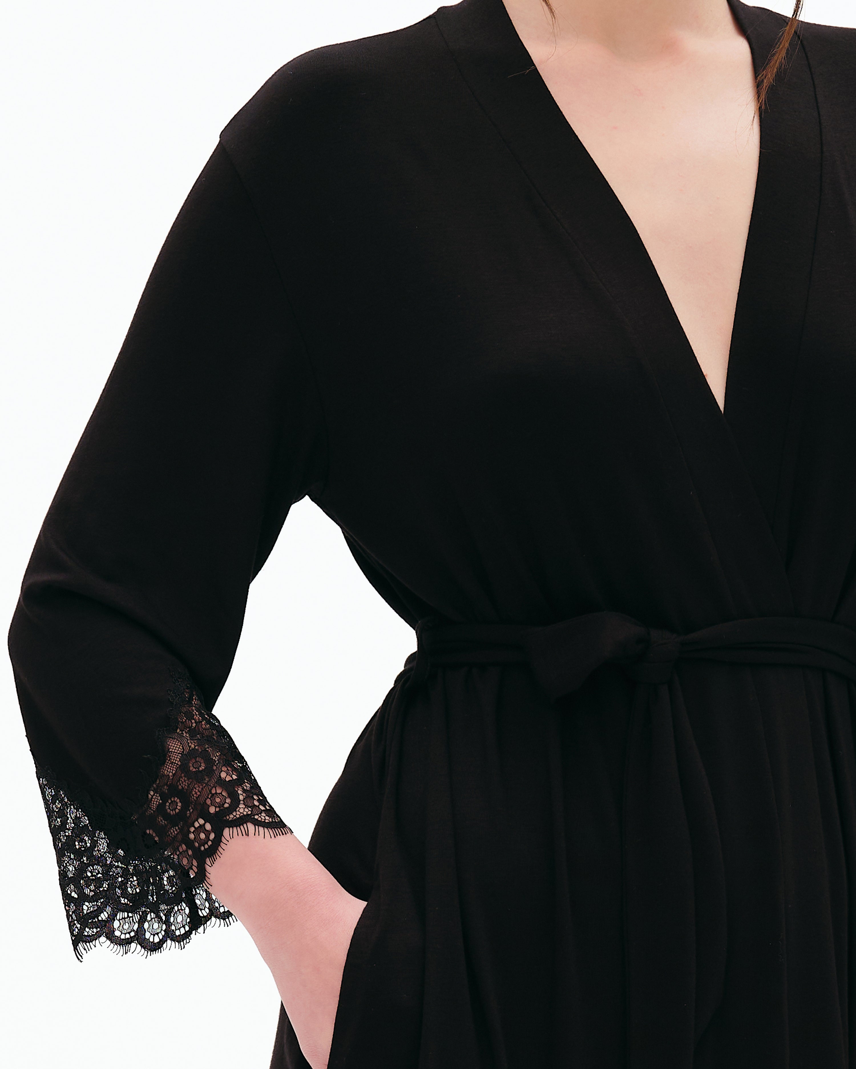 Bamboo 3/4 sleeve Robe 03301 black