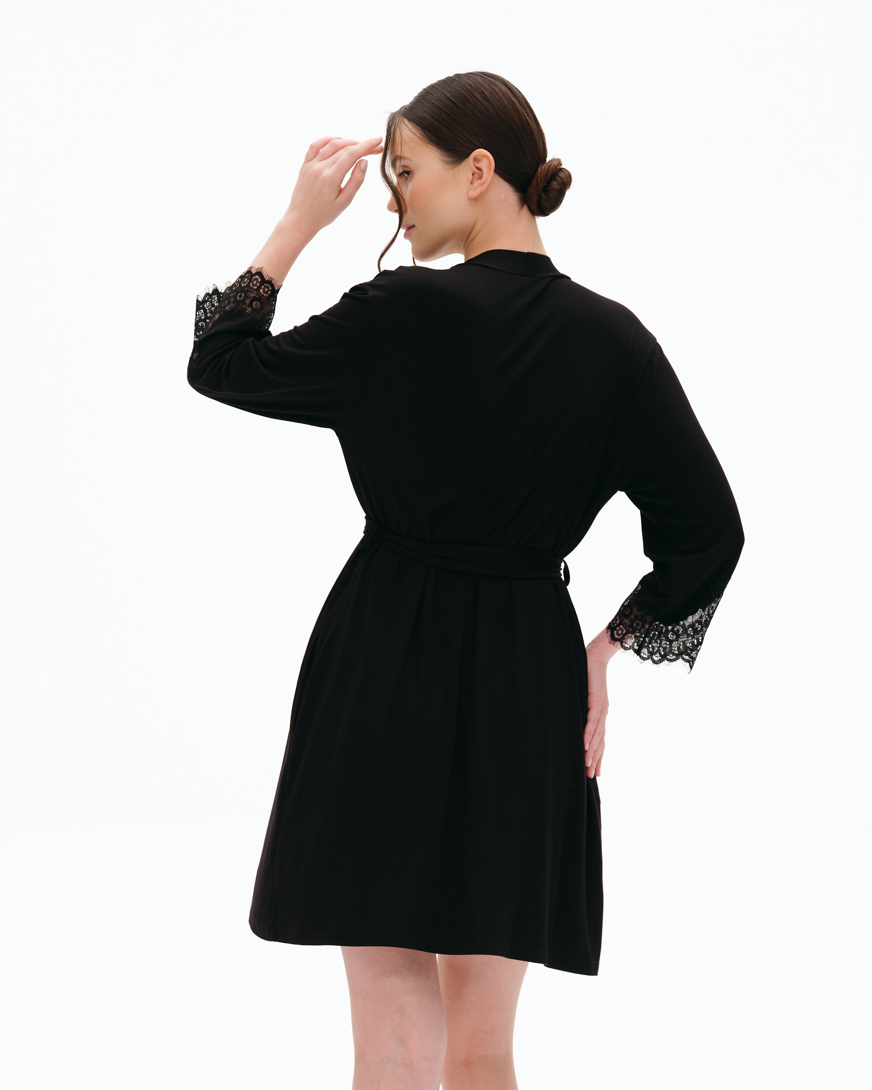 Bamboo 3/4 sleeve Robe 03301 black