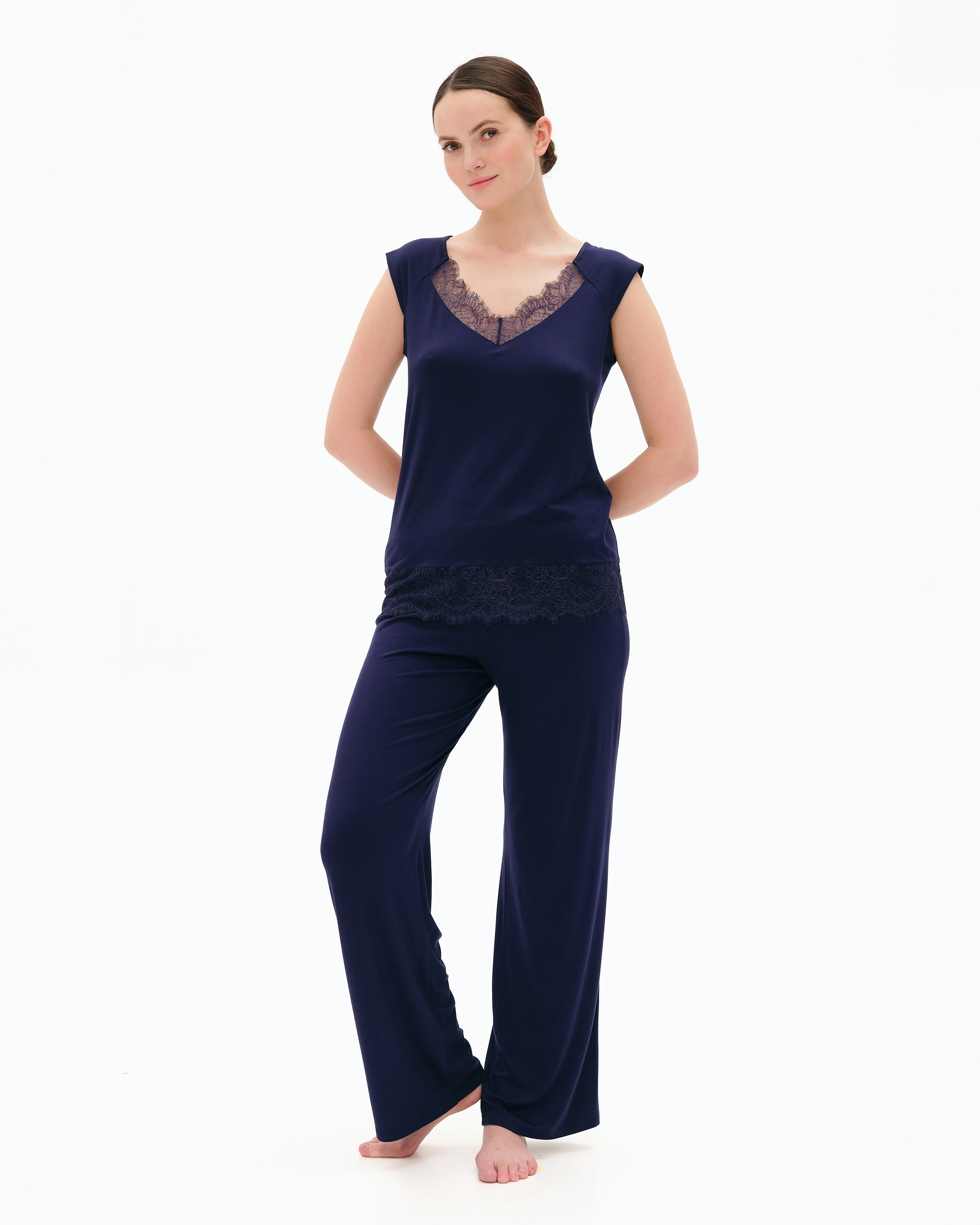 Bamboo cap-sleeve Pajama 03306 blue