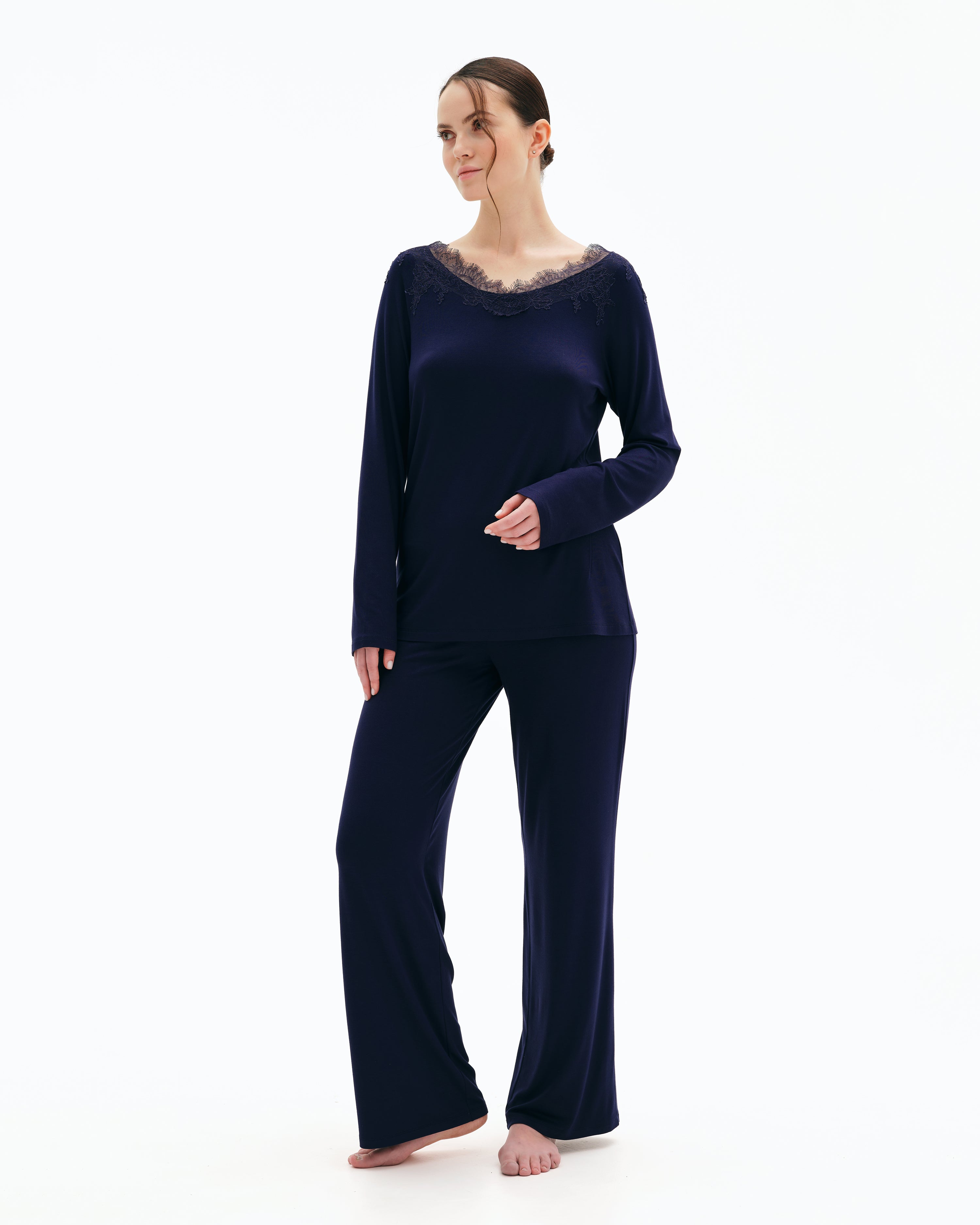 Bamboo long sleeve Pajama set 03308 blue