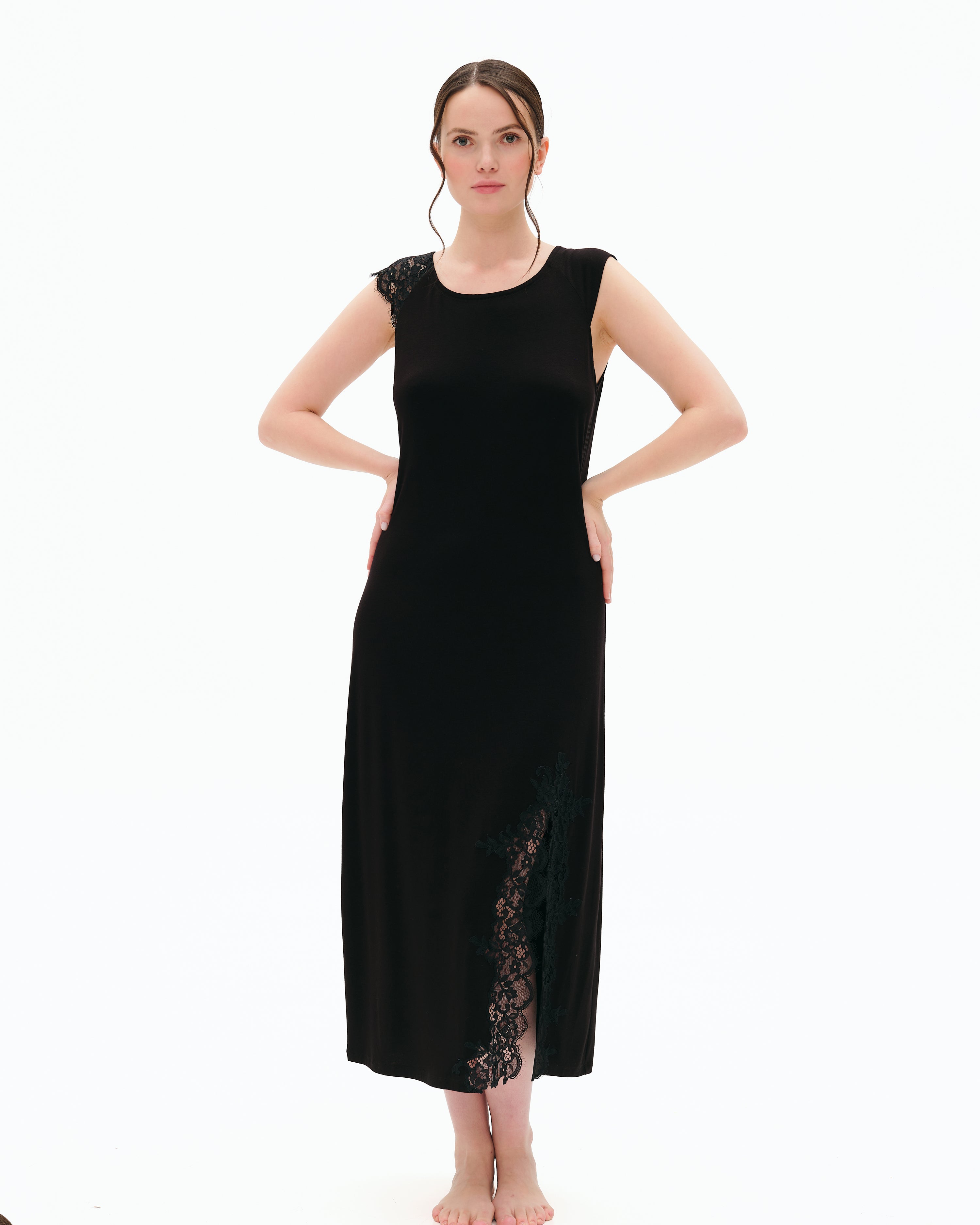 Bamboo cap-sleeve Nightgown 03310 black