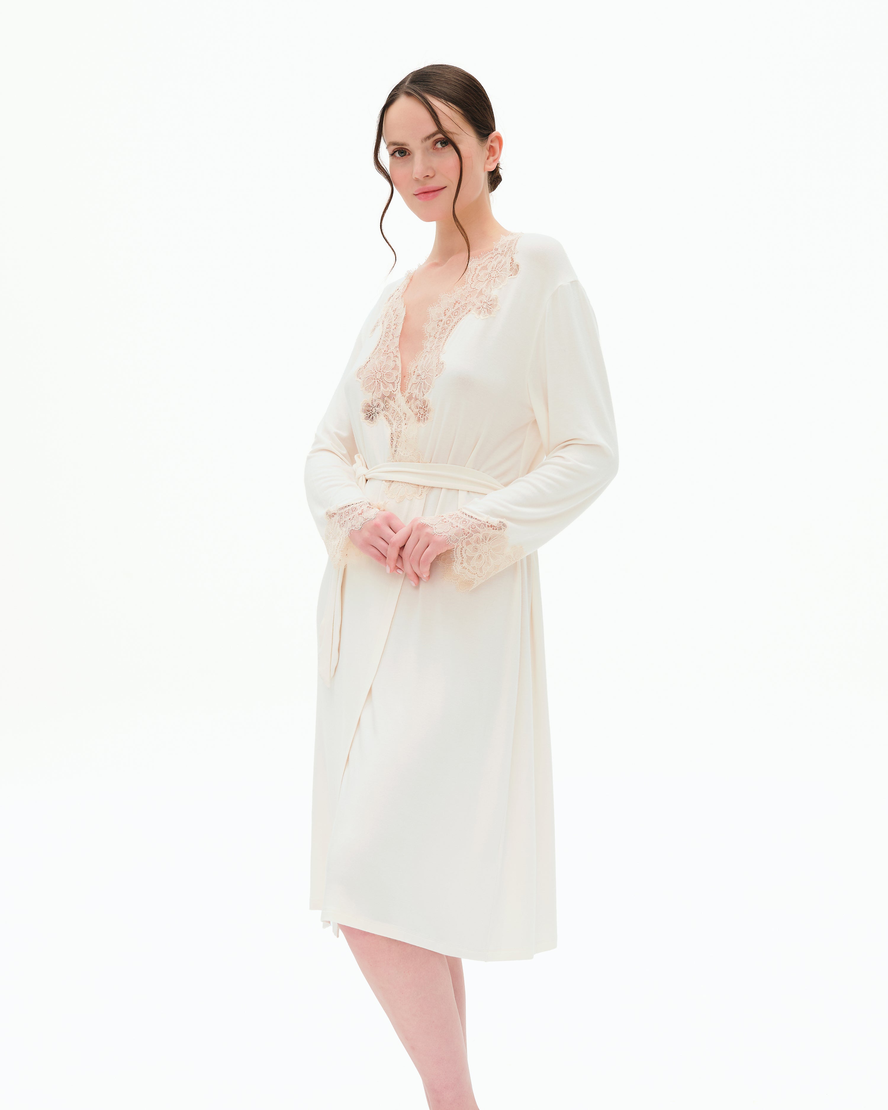 Bamboo long sleeve Robe 03313 ivory