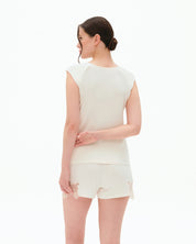 Bamboo cap-sleeve shorts Set 03315 ivory