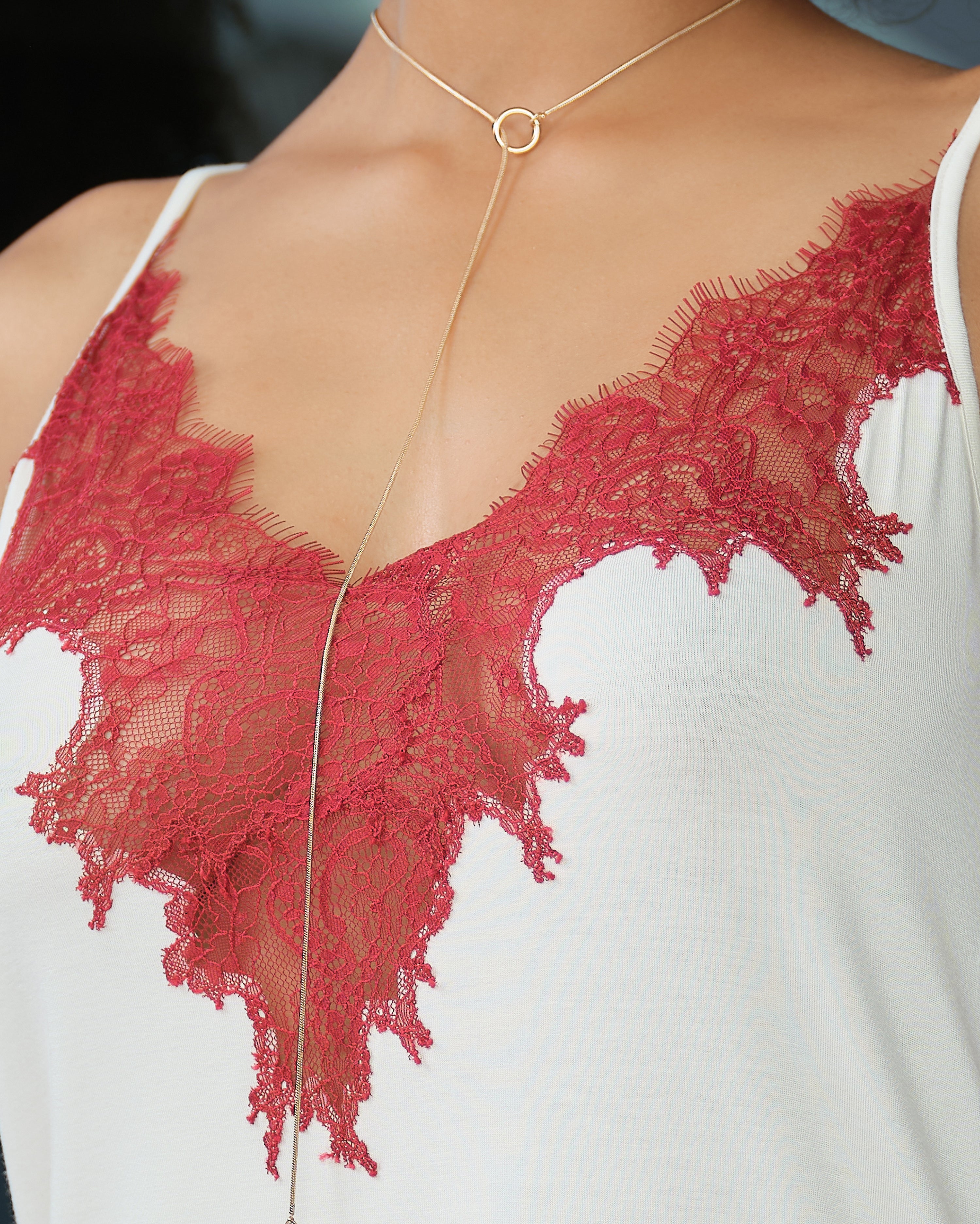 Bamboo Chemise spaghetti strap 03326 ivory/fuchsia