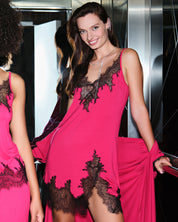 Bamboo Chemise spaghetti strap 03329O fuchsia/black