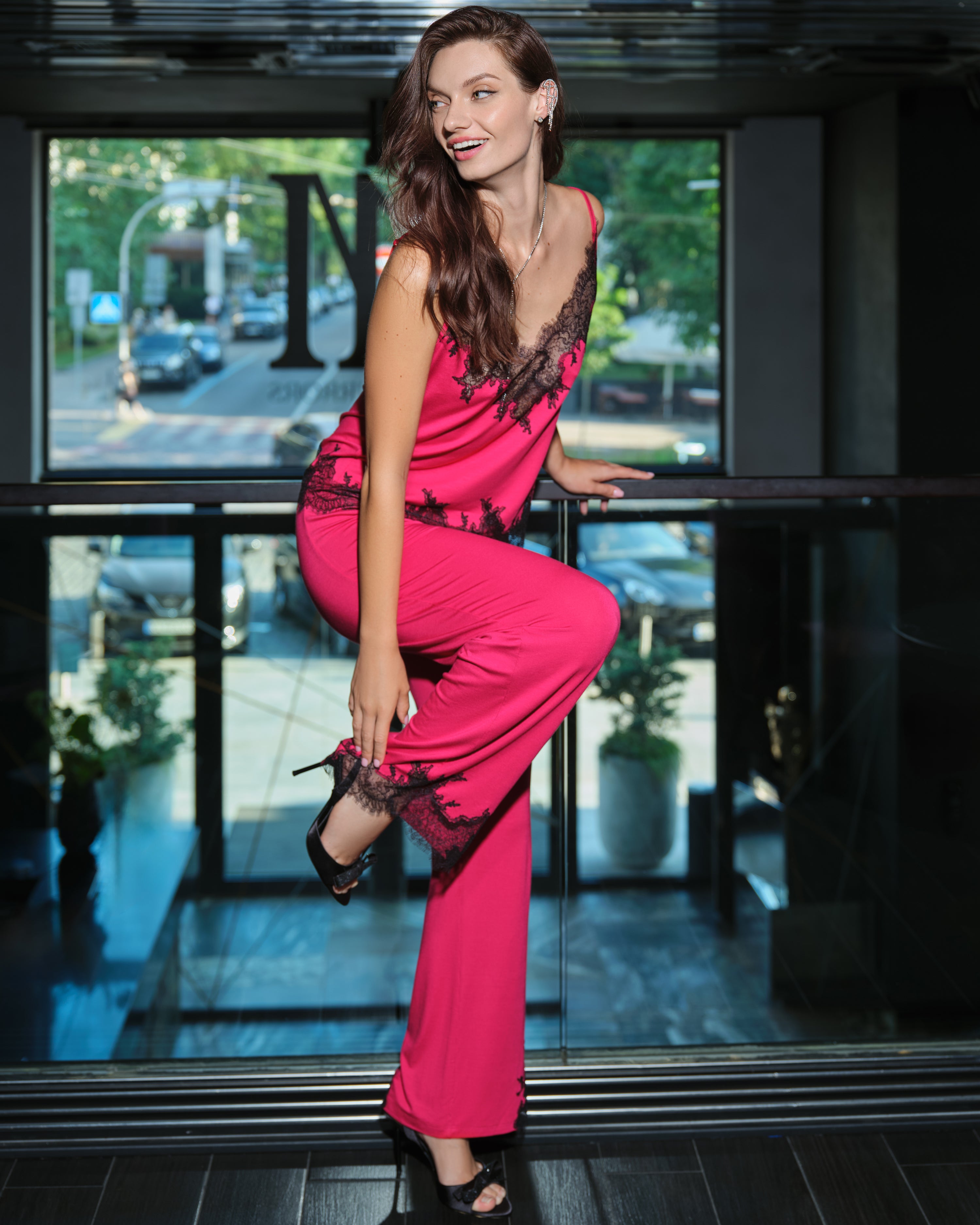 Bamboo camisole Pajama 03331O fuchsia/black