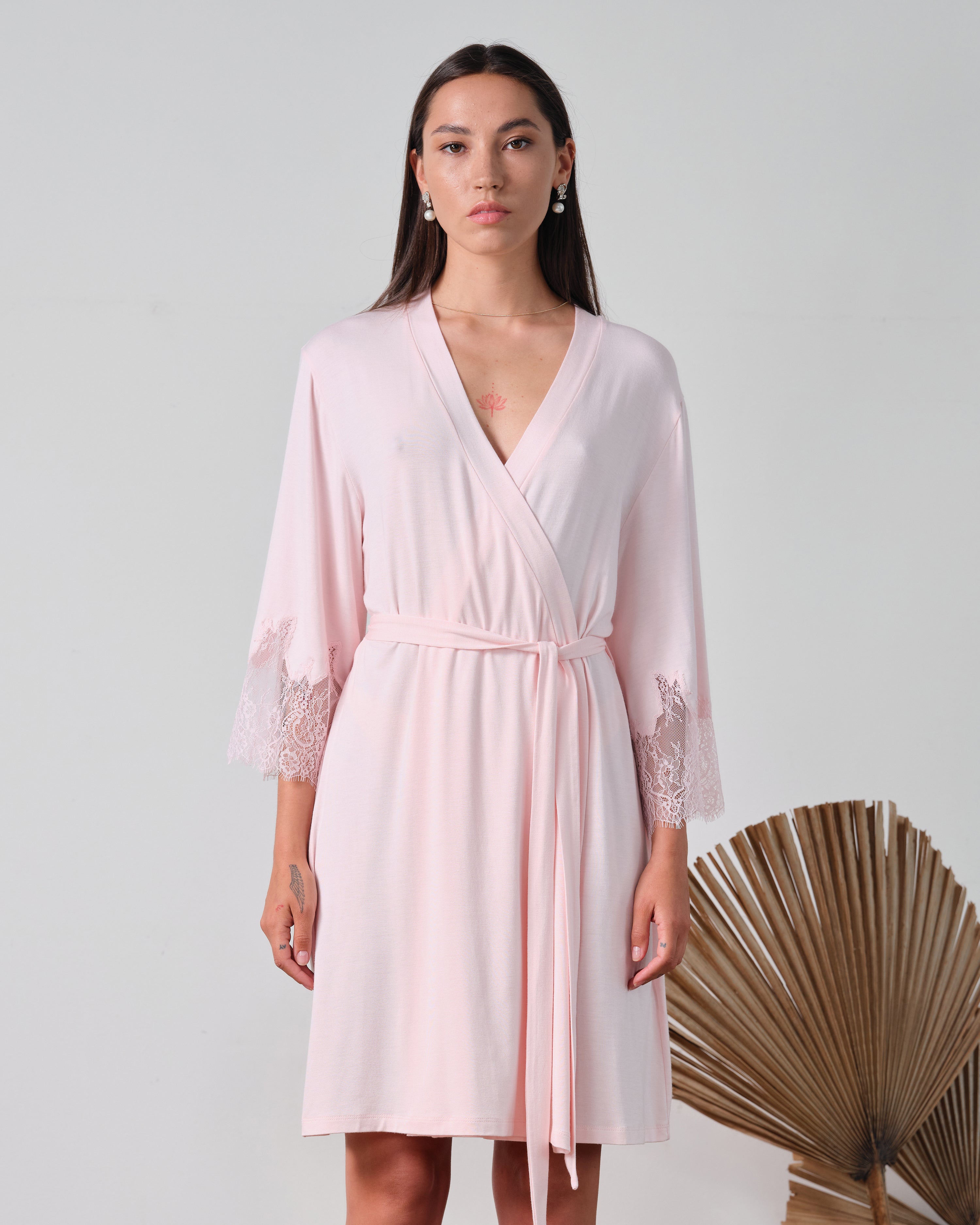 Bamboo 3/4 sleeve Robe 03332 pink