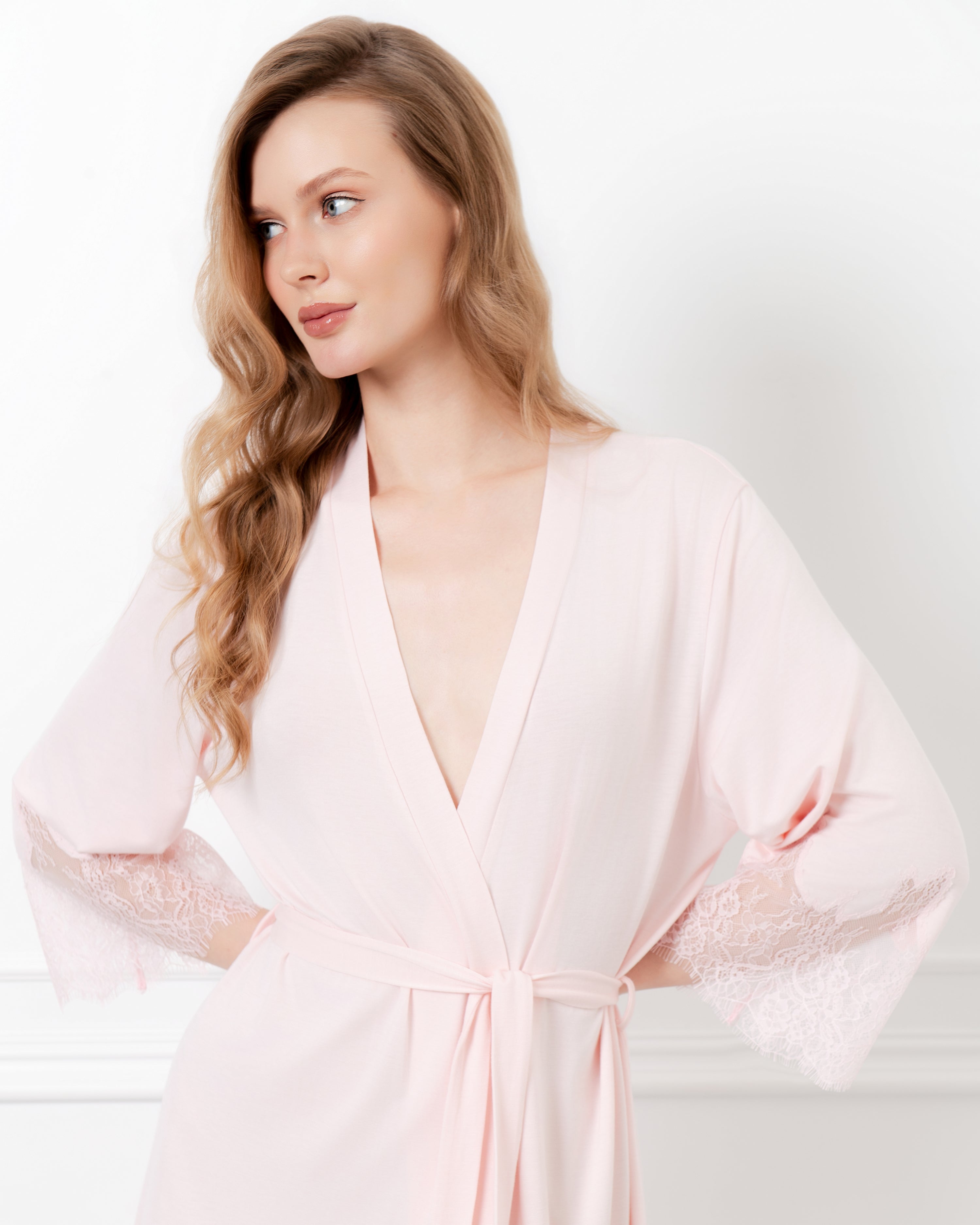 Bamboo 3/4 sleeve Robe 03332 pink