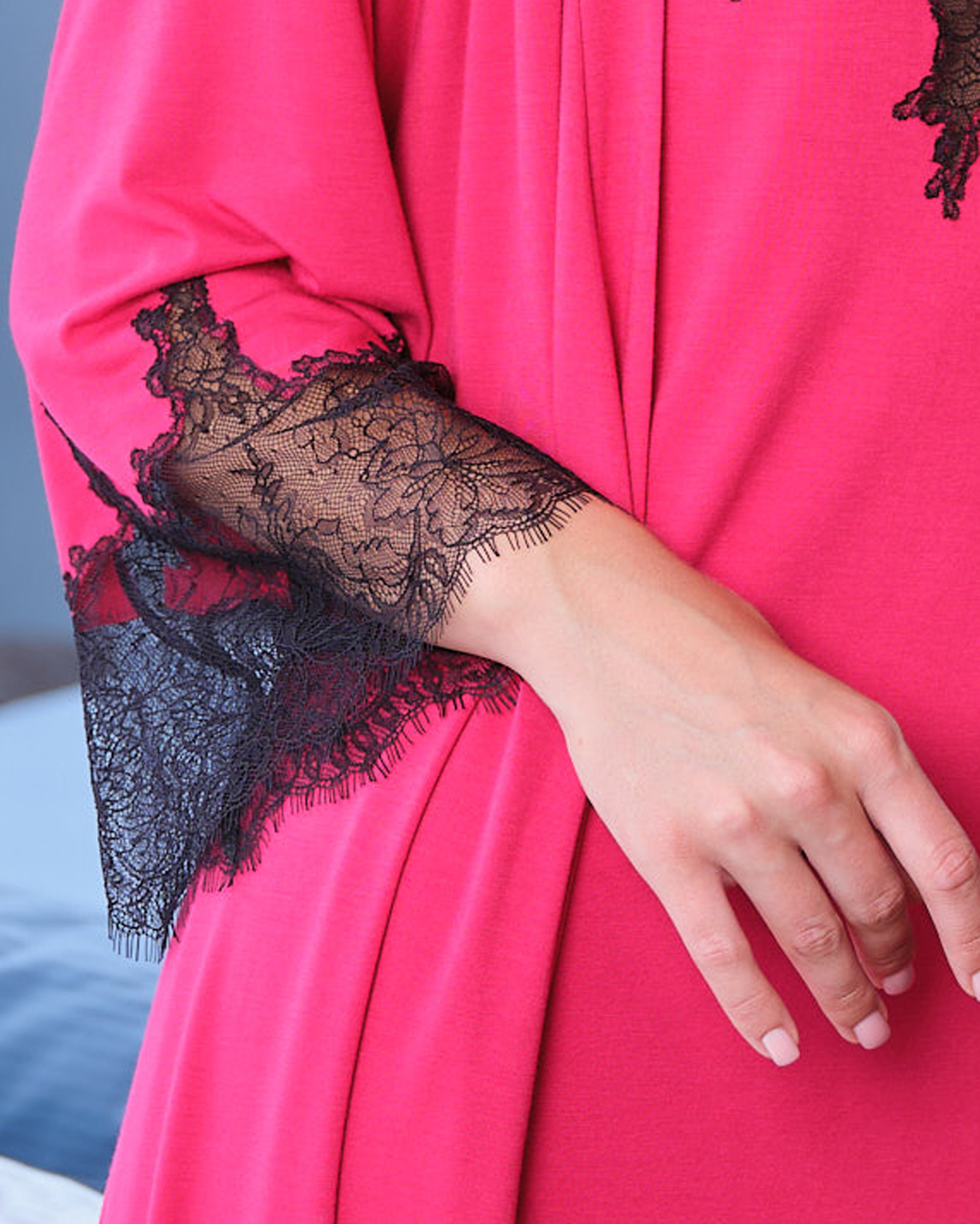 Bamboo 3/4 sleeve Robe 03332 fuchsia/black