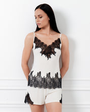 Bamboo cami shorts Set 03337 ivori/black