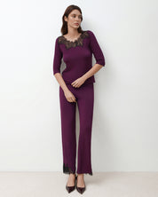 Bamboo Pajamas 3/4 sleeve 03338 aubergine