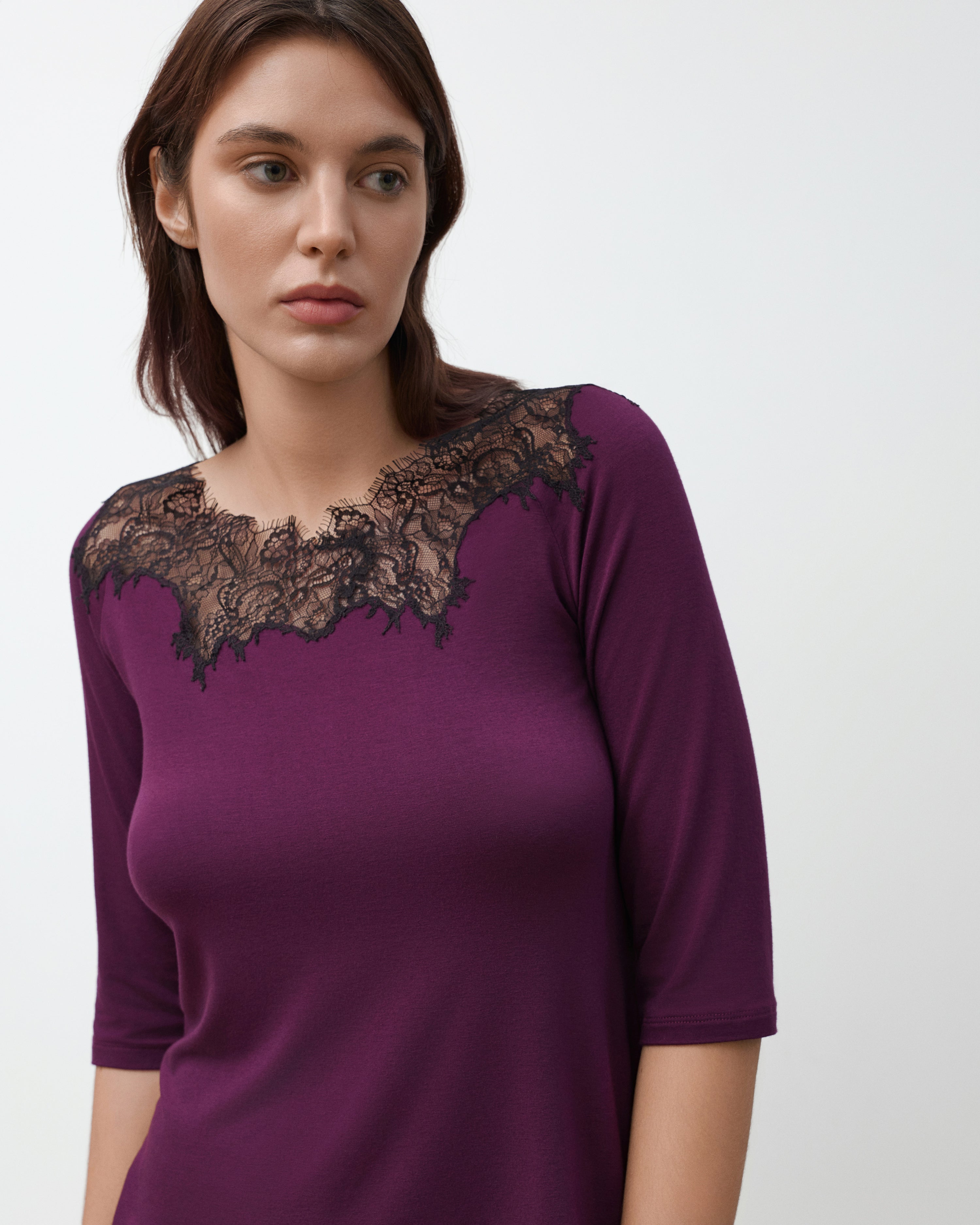 Bamboo Pajamas 3/4 sleeve 03338 aubergine