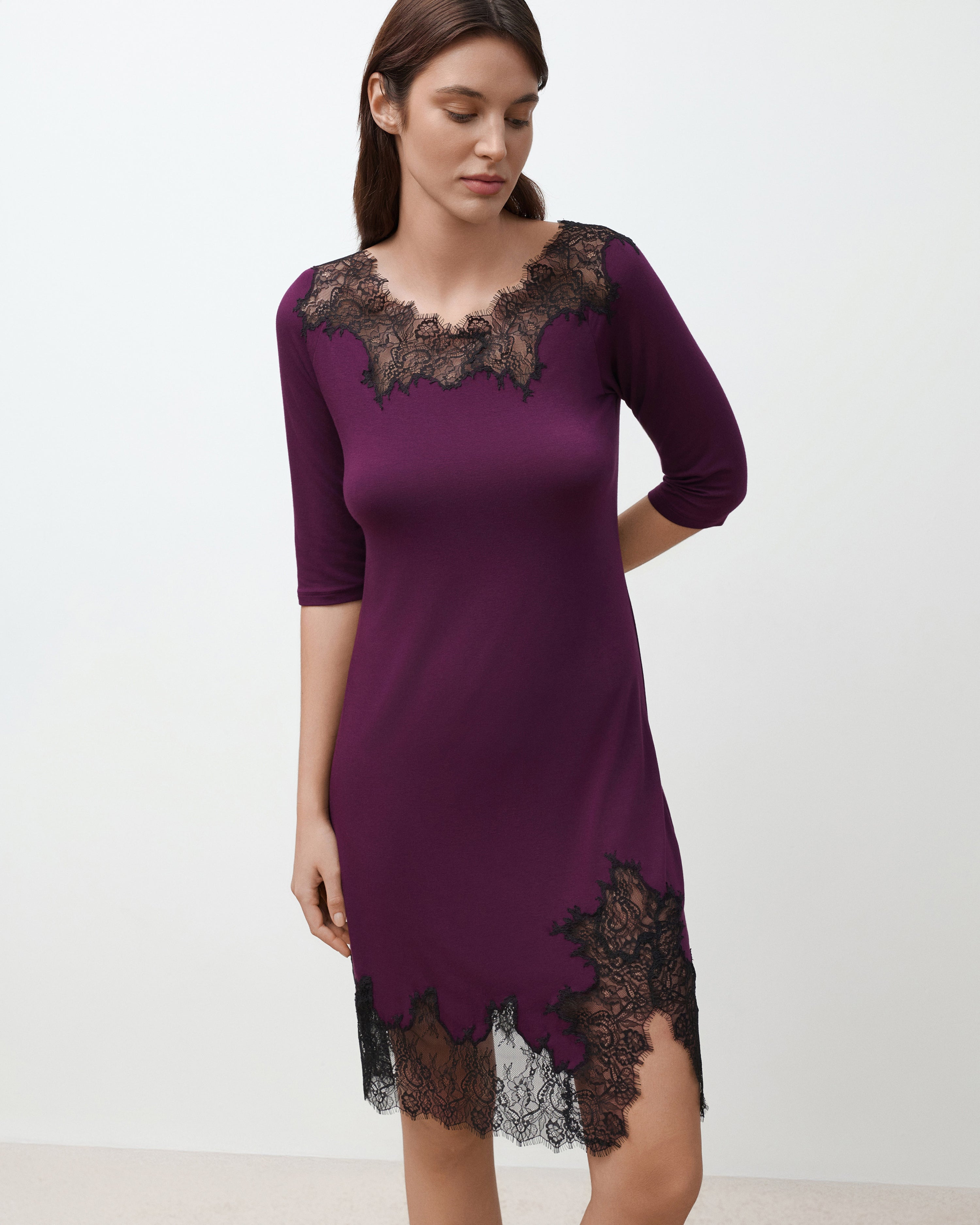 Bamboo Nightgown 3/4 sleeve 03339 aubergine