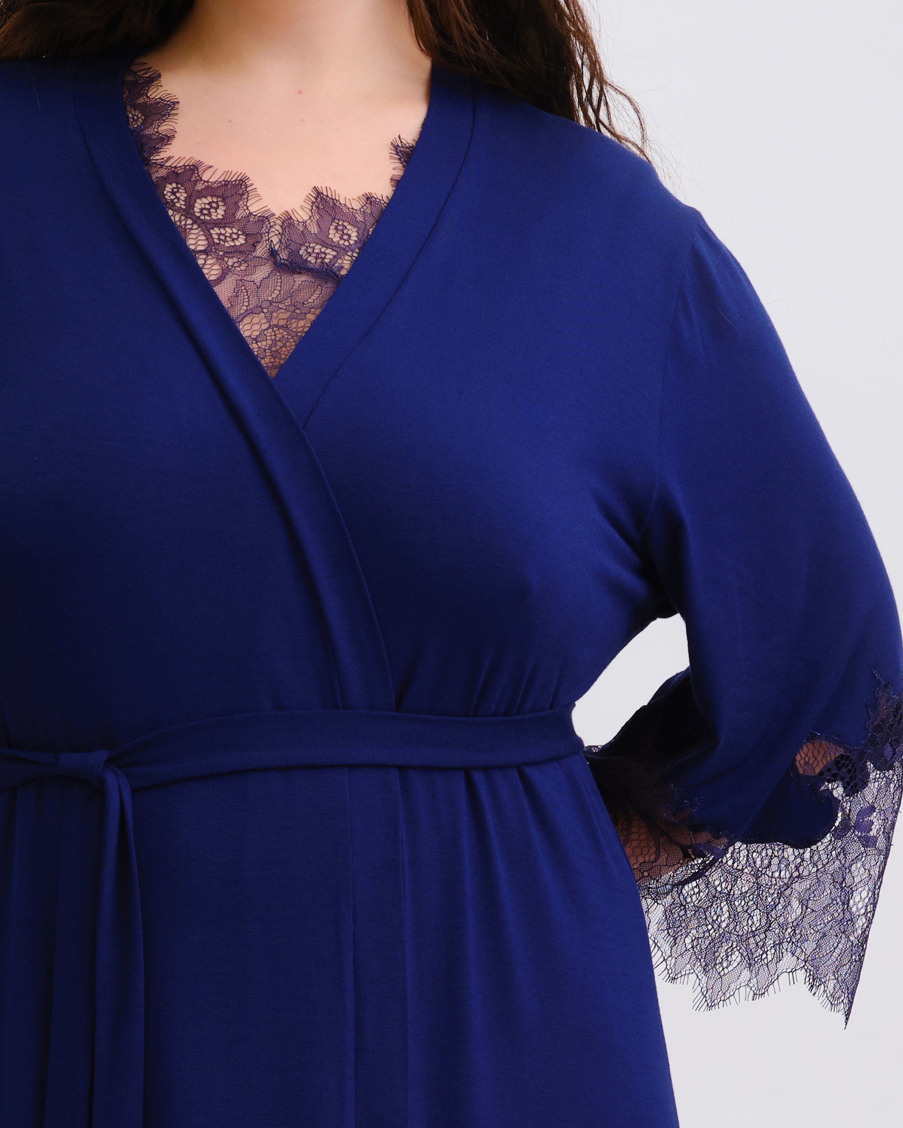 Bamboo 3/4 sleeve Robe 03340 navy