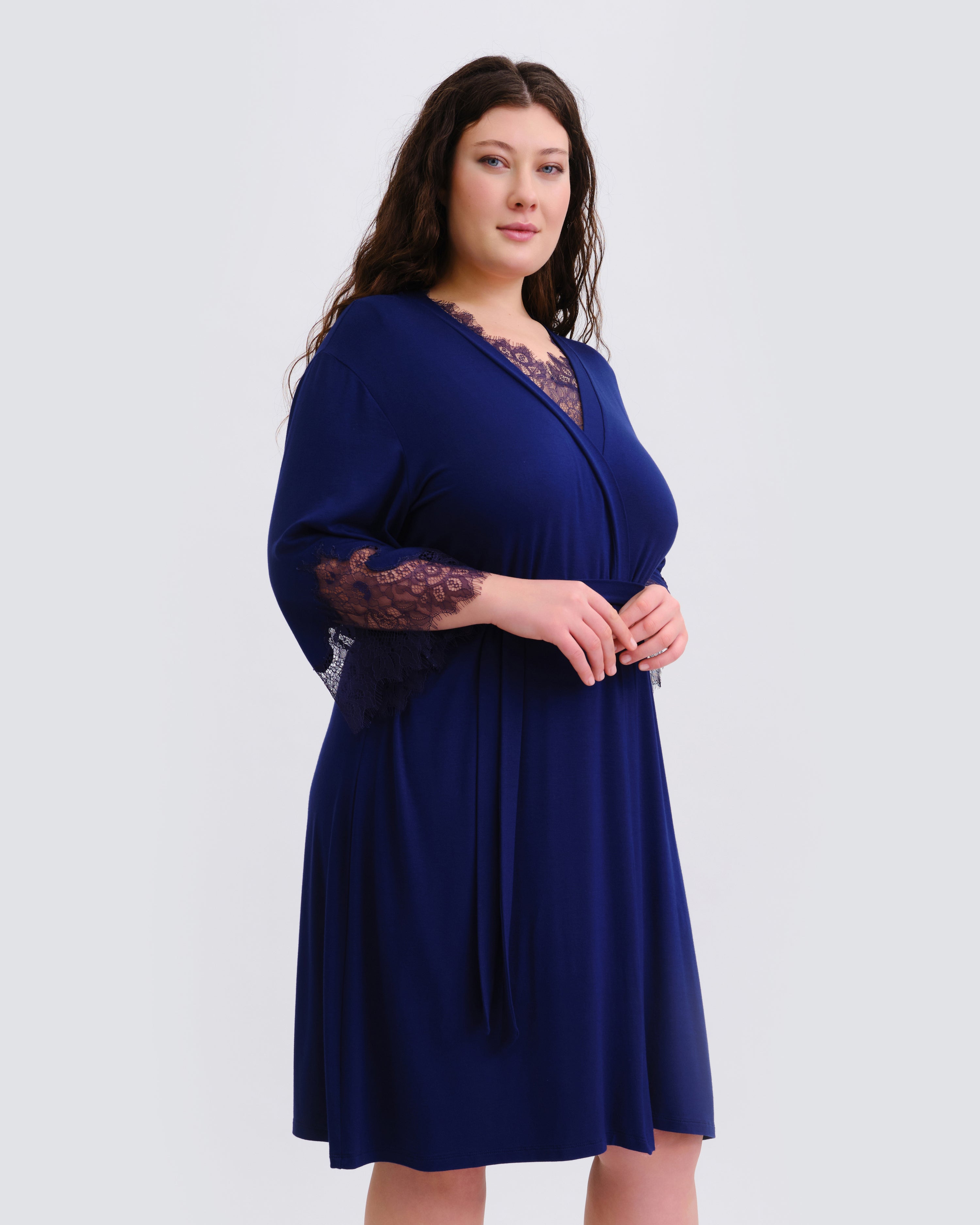 Bamboo 3/4 sleeve Robe 03340 navy