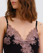 Bamboo Chemise spaghetti strap 03346 black/mauve lace