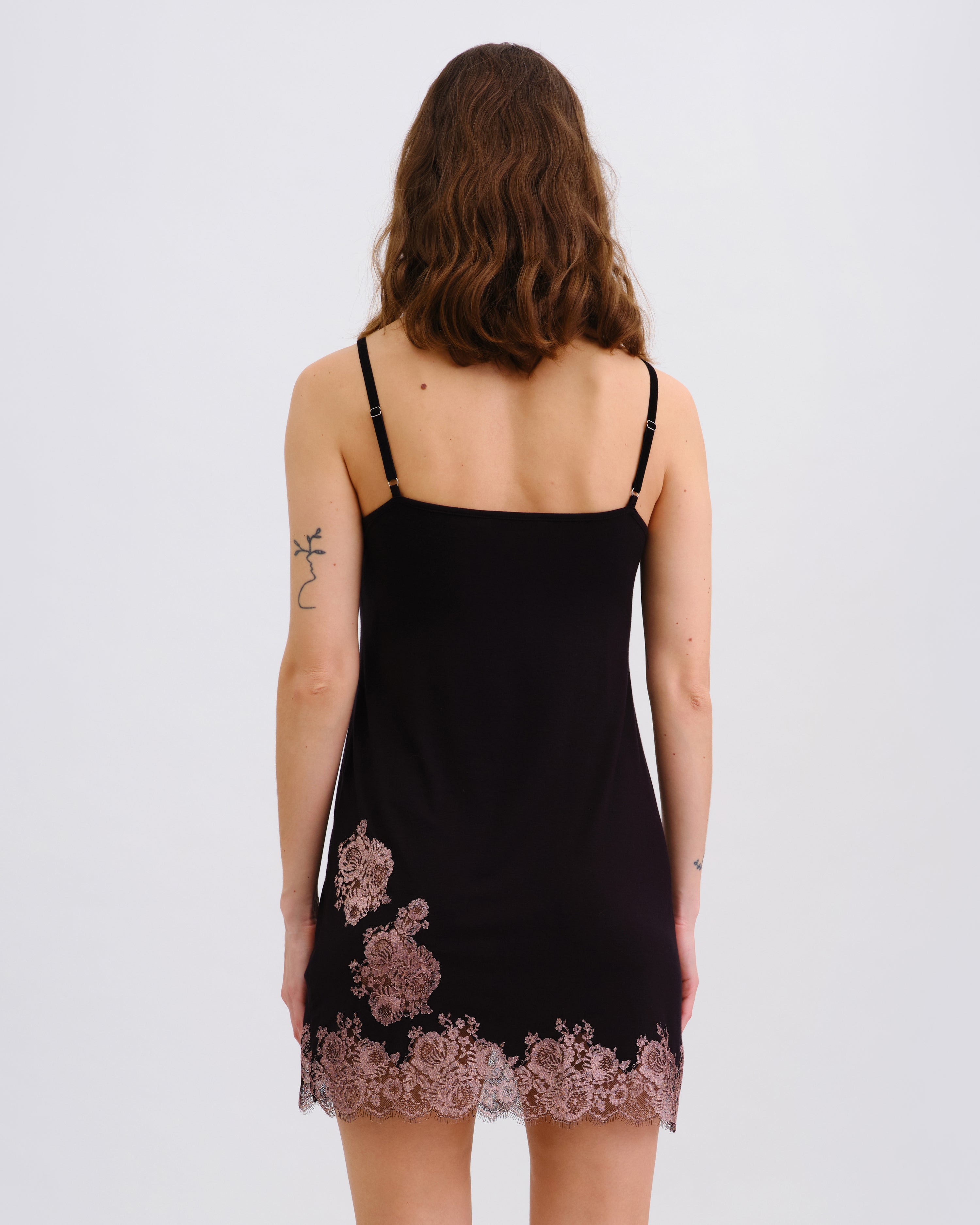 Bamboo Chemise spaghetti strap 03346 black/mauve lace