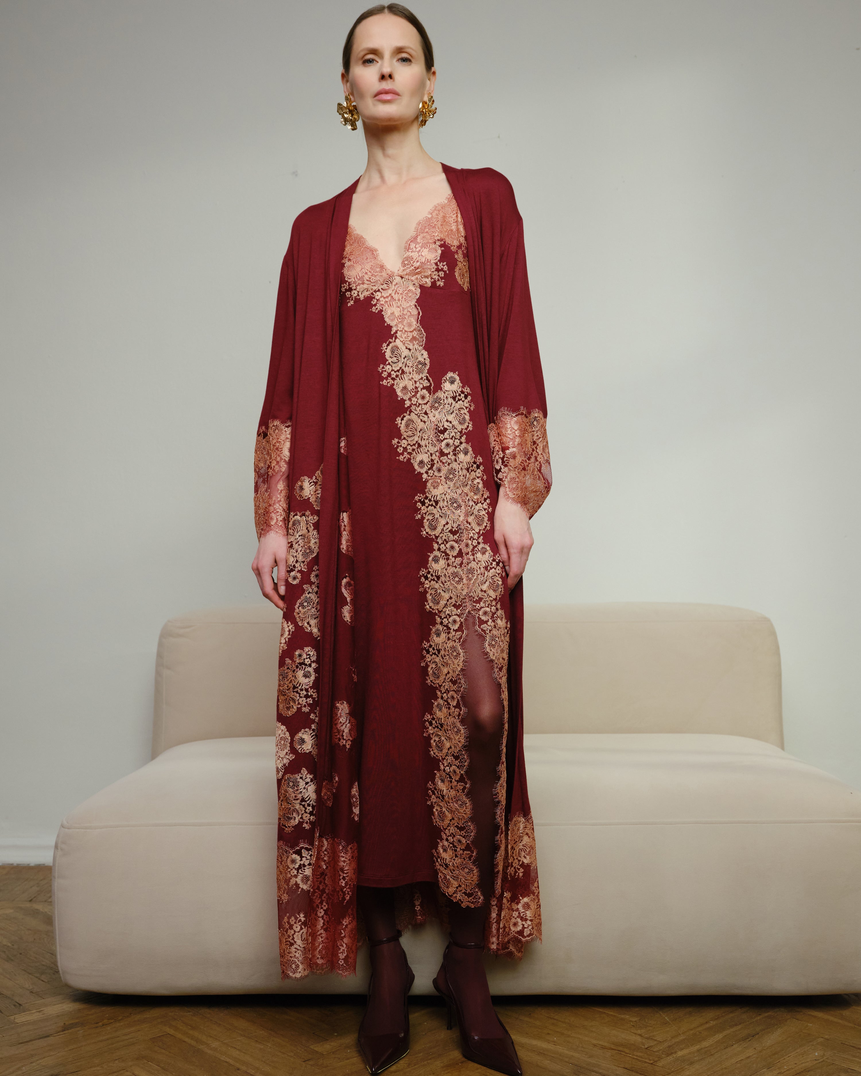 Bamboo long sleeve Robe 03348 wine red