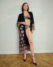 Bamboo long sleeve Robe 03348 black/mauve lace