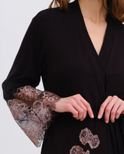 Bamboo long sleeve Robe 03348 black/mauve lace
