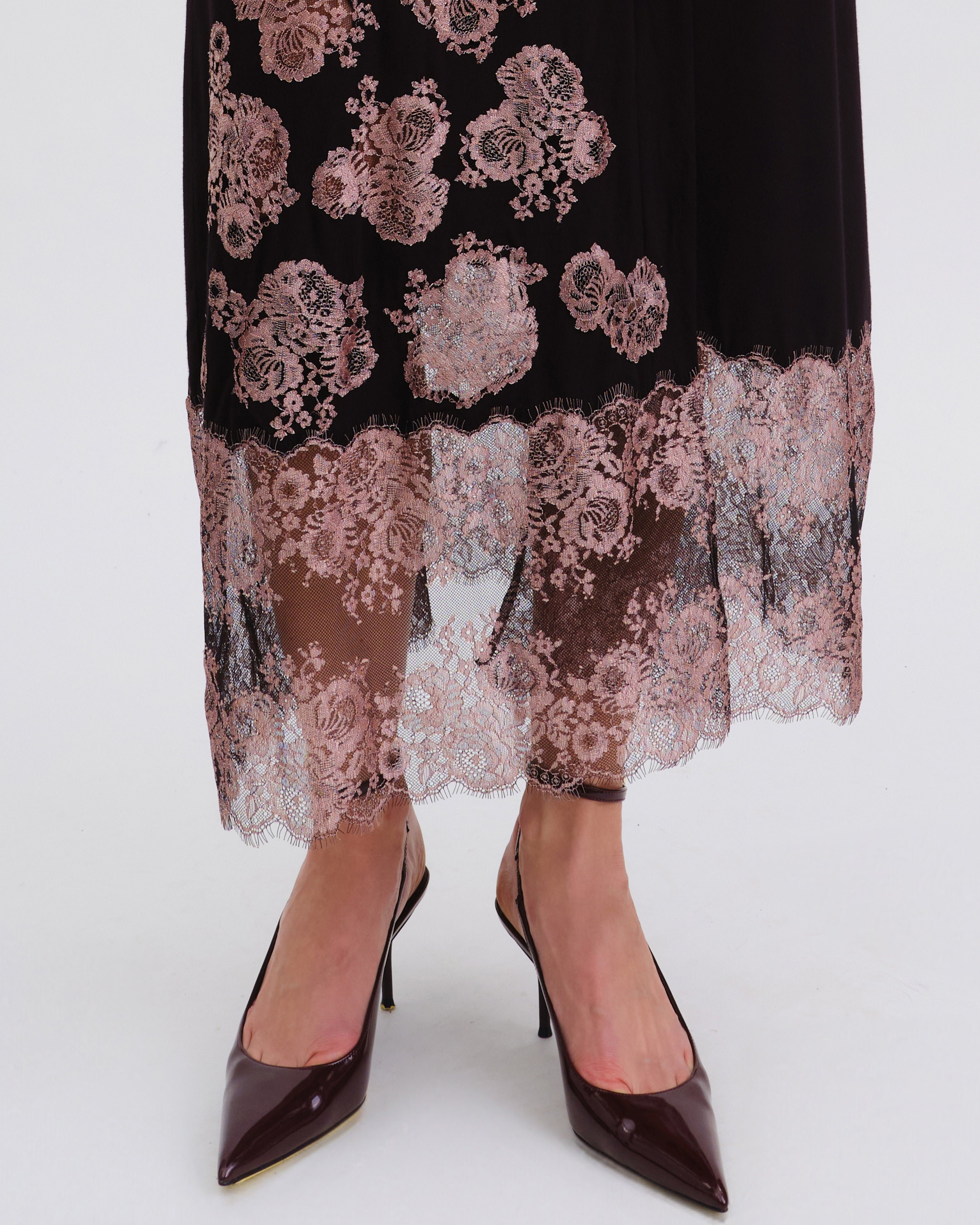 Bamboo long sleeve Robe 03348 black/mauve lace
