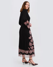 Bamboo long sleeve Robe 03348 black/mauve lace