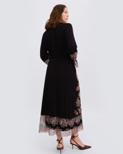 Bamboo long sleeve Robe 03348 black/mauve lace