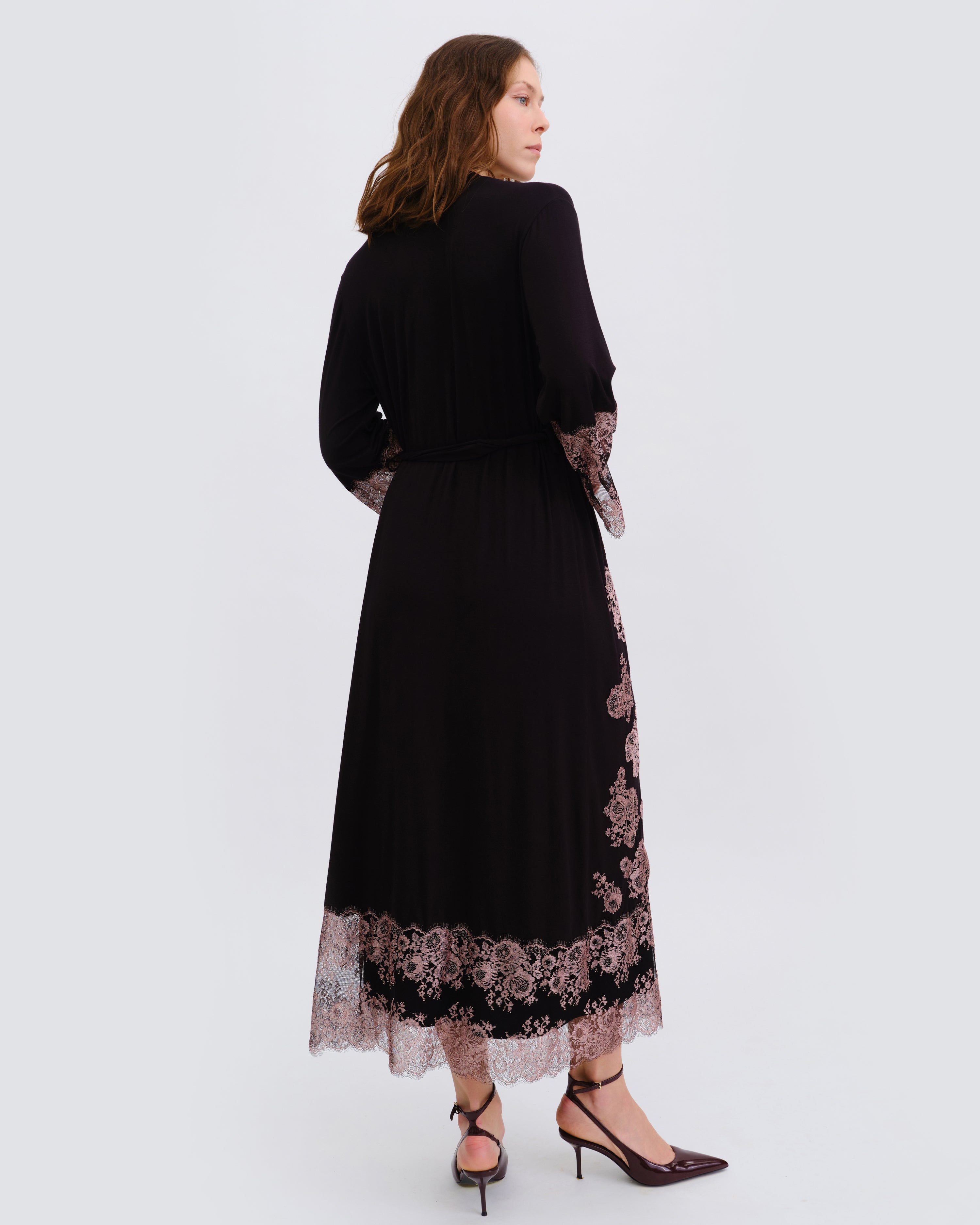 Bamboo long sleeve Robe 03348 black/mauve lace