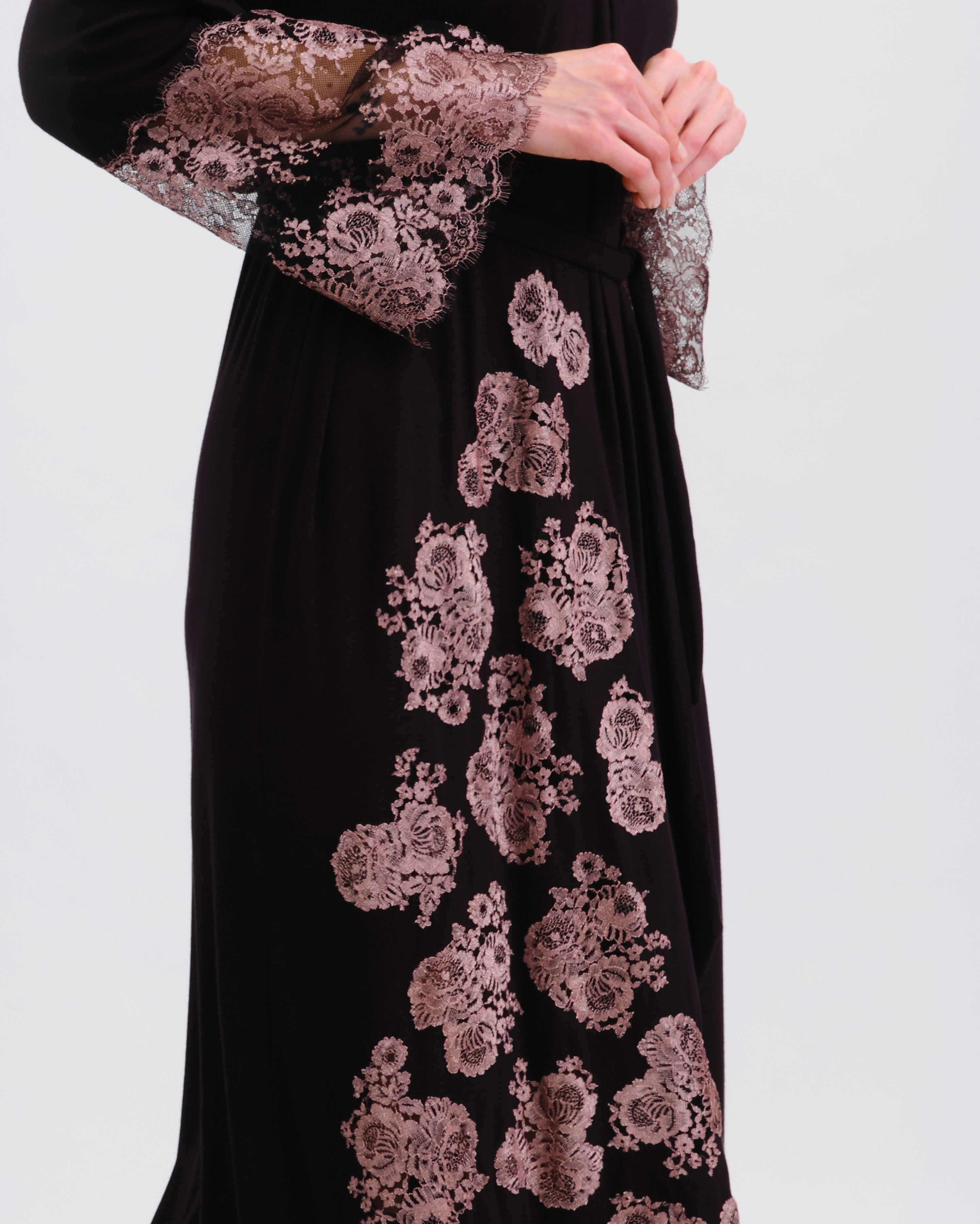Bamboo long sleeve Robe 03348 black/mauve lace