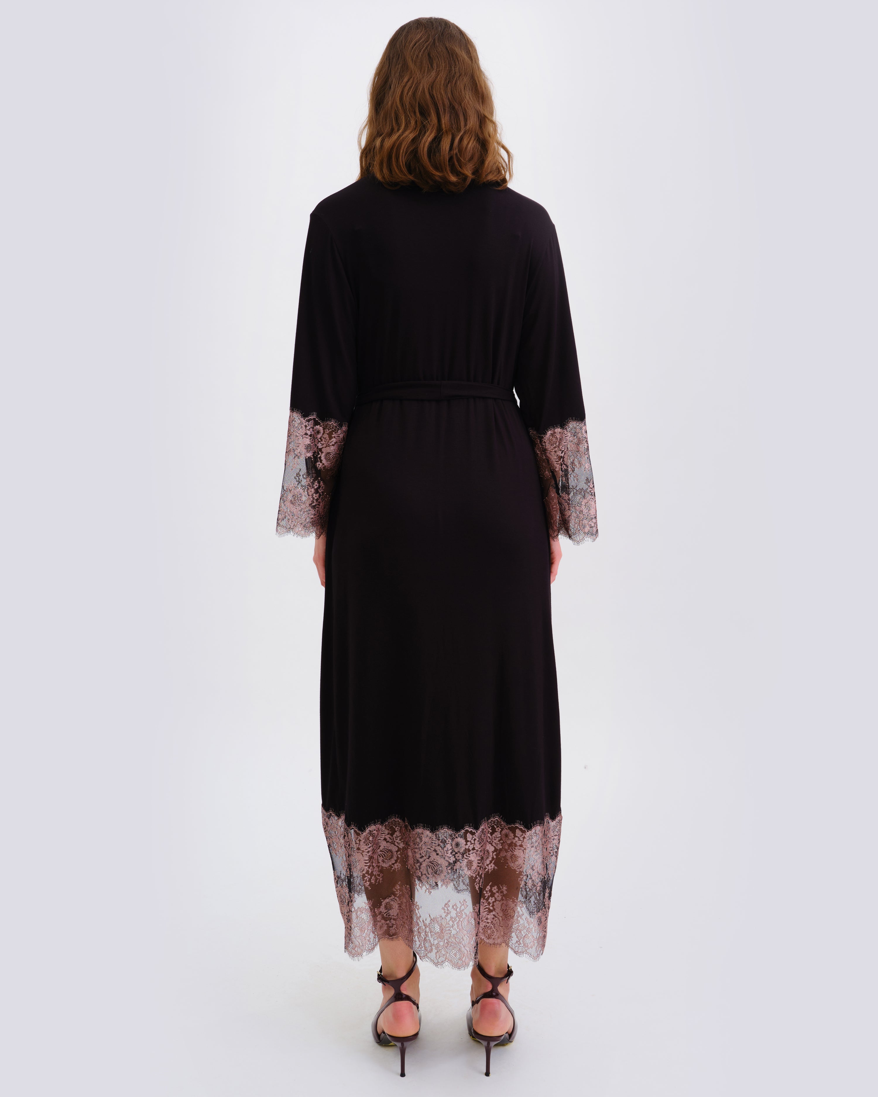 Bamboo long sleeve Robe 03348 black/mauve lace