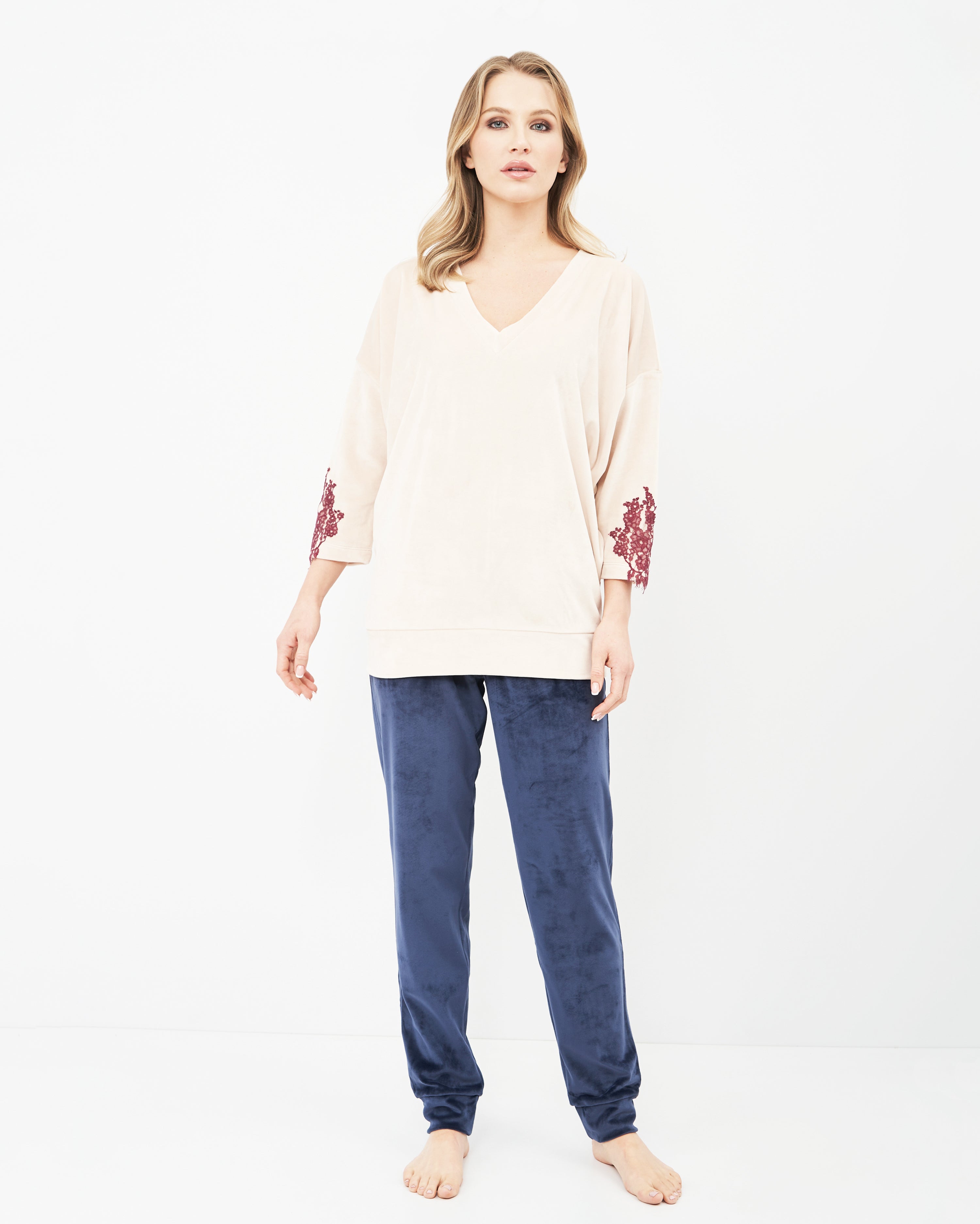 Velour home Set 0386 ecru/marsal