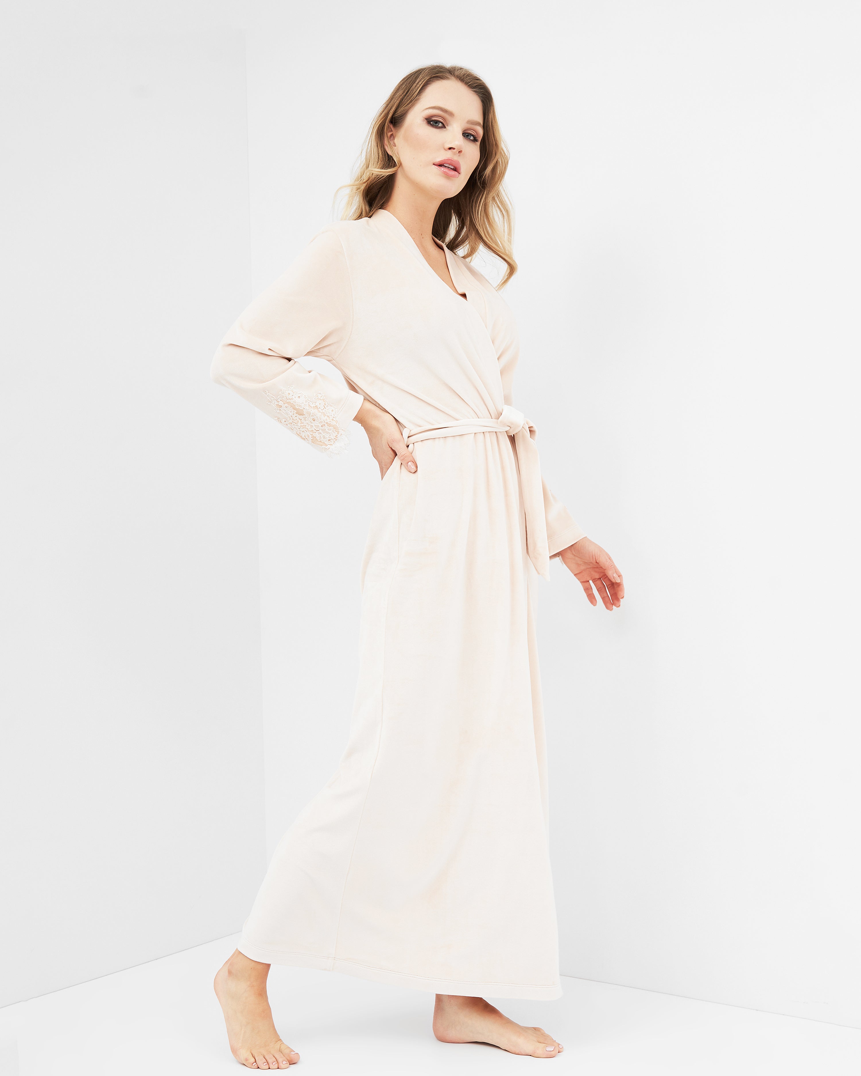 Velour long sleeve Robe 0387 ecru