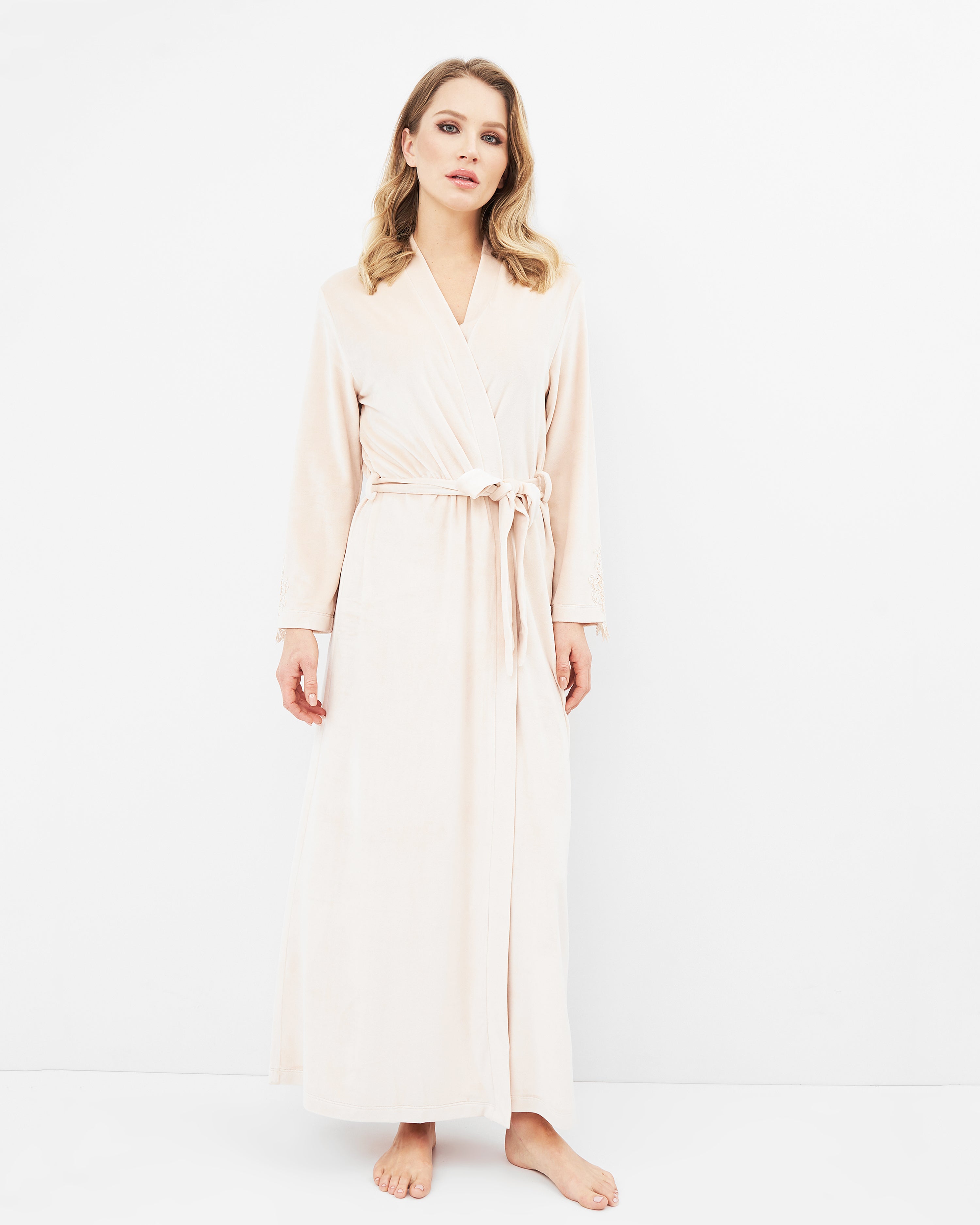 Velour long sleeve Robe 0387 ecru
