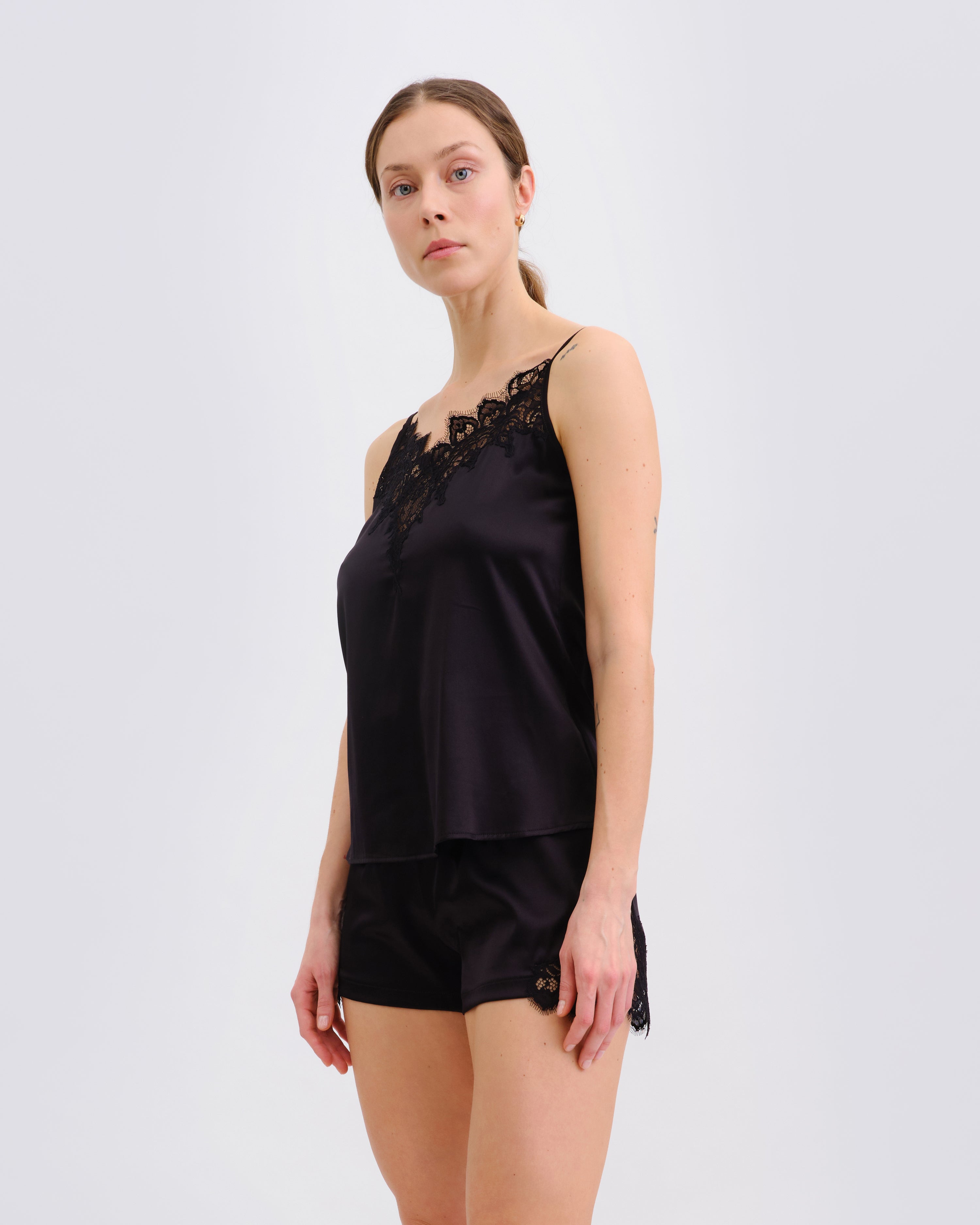 Silk cami shorts Set 04103SL black