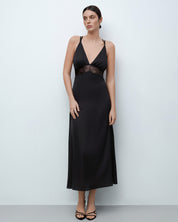 Silk Nightgown with lace detail 04108SL black