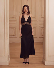Silk Nightgown with lace detail 04108SL black