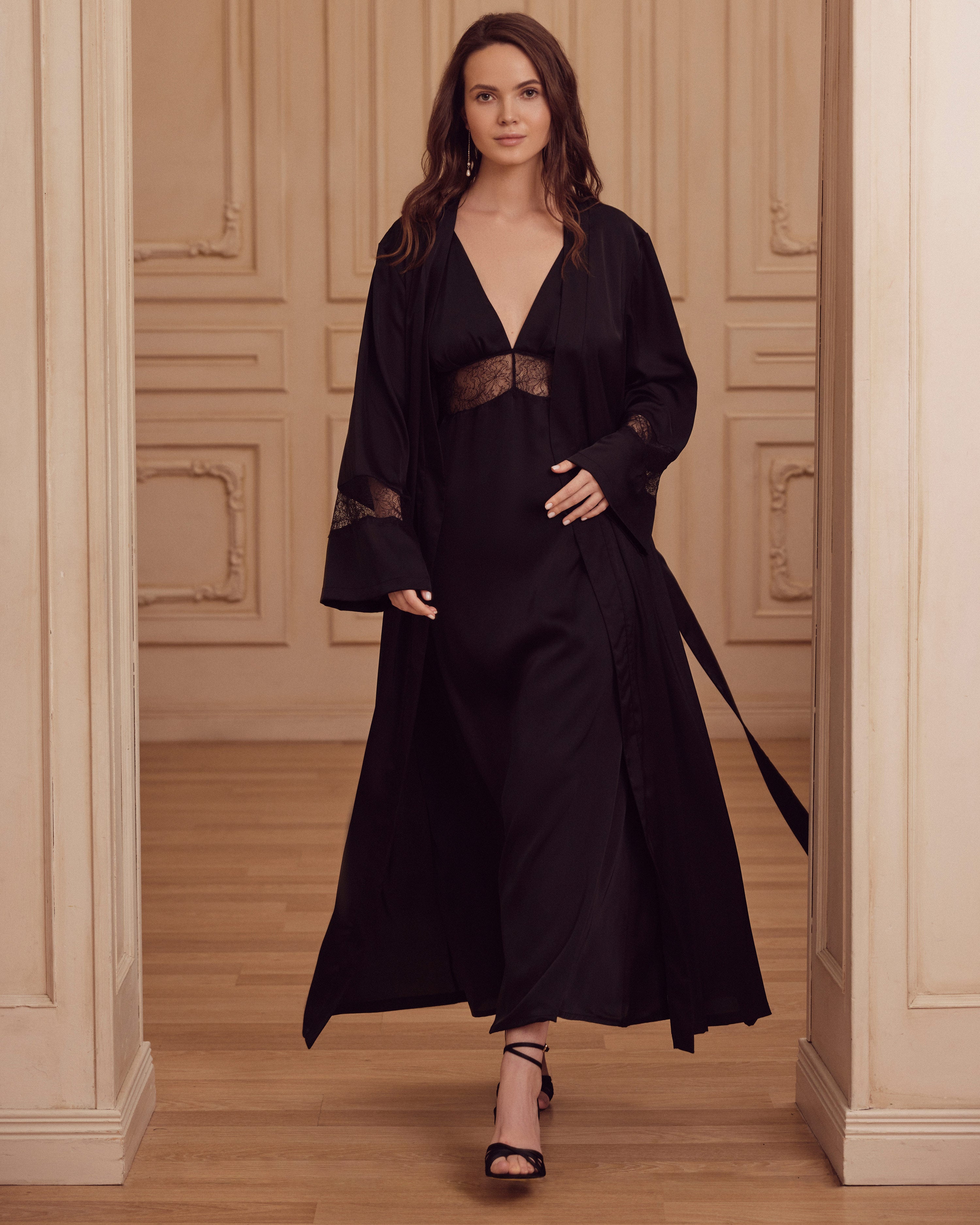 Silk Nightgown with lace detail 04108SL black