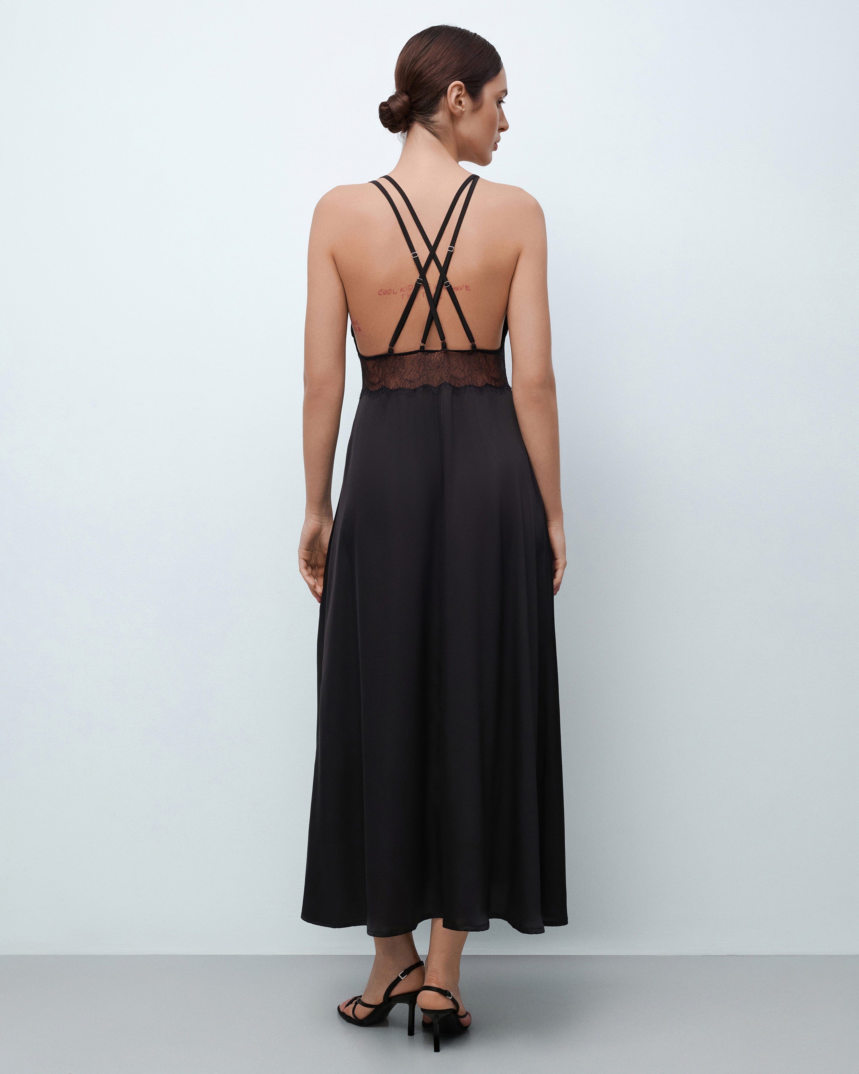 Silk Nightgown with lace detail 04108SL black