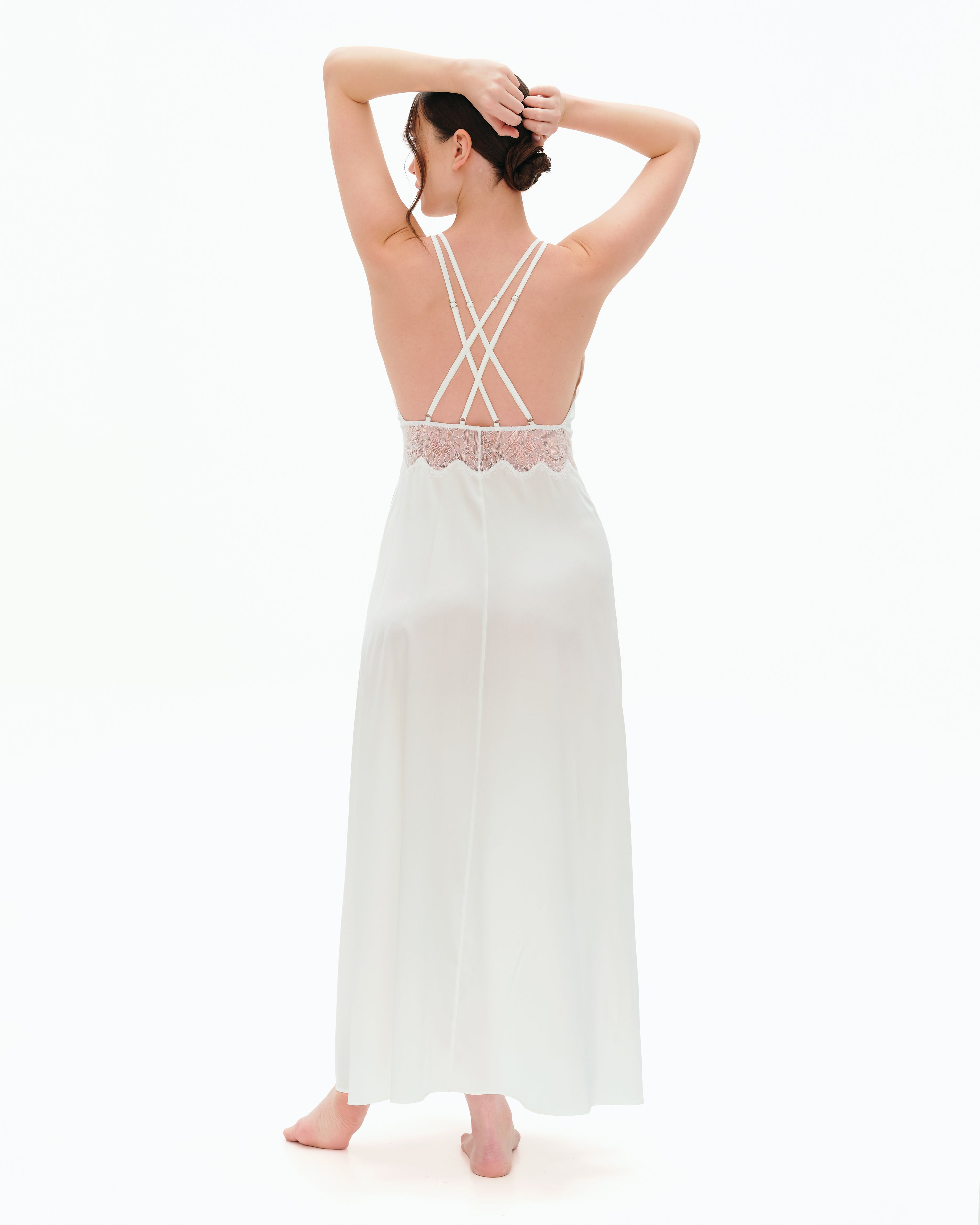 Silk Nightgown with lace detail 04108SL ivory