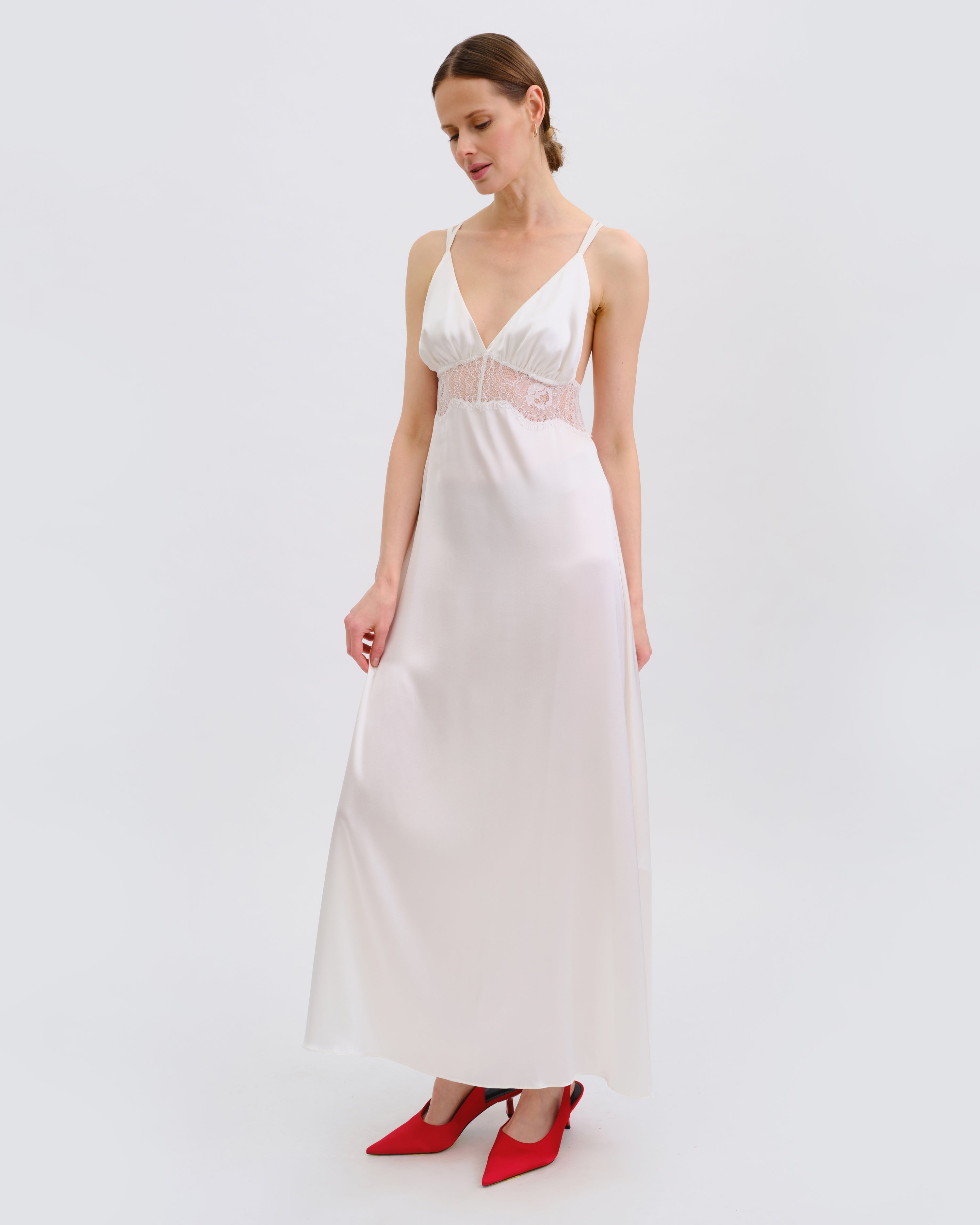 Silk Nightgown with lace detail 04108SL ivory