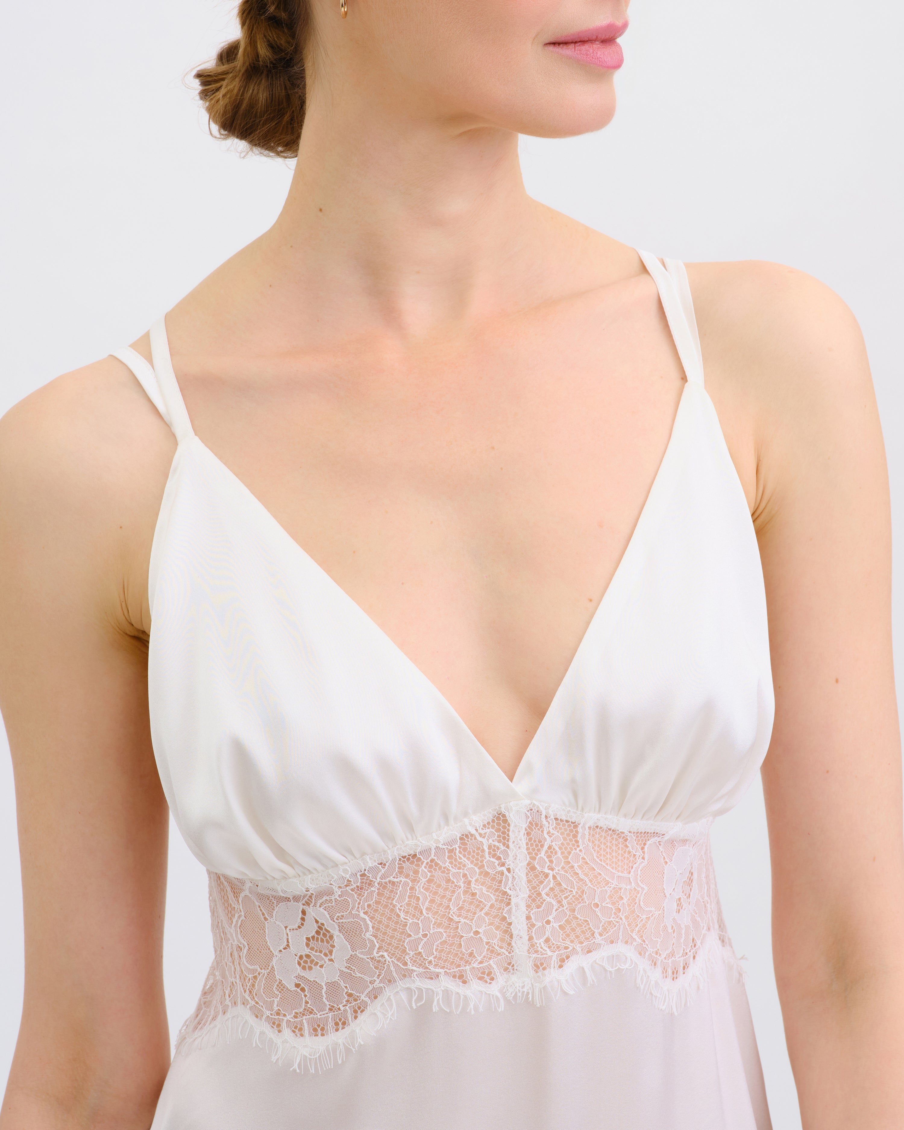 Silk Nightgown with lace detail 04108SL ivory