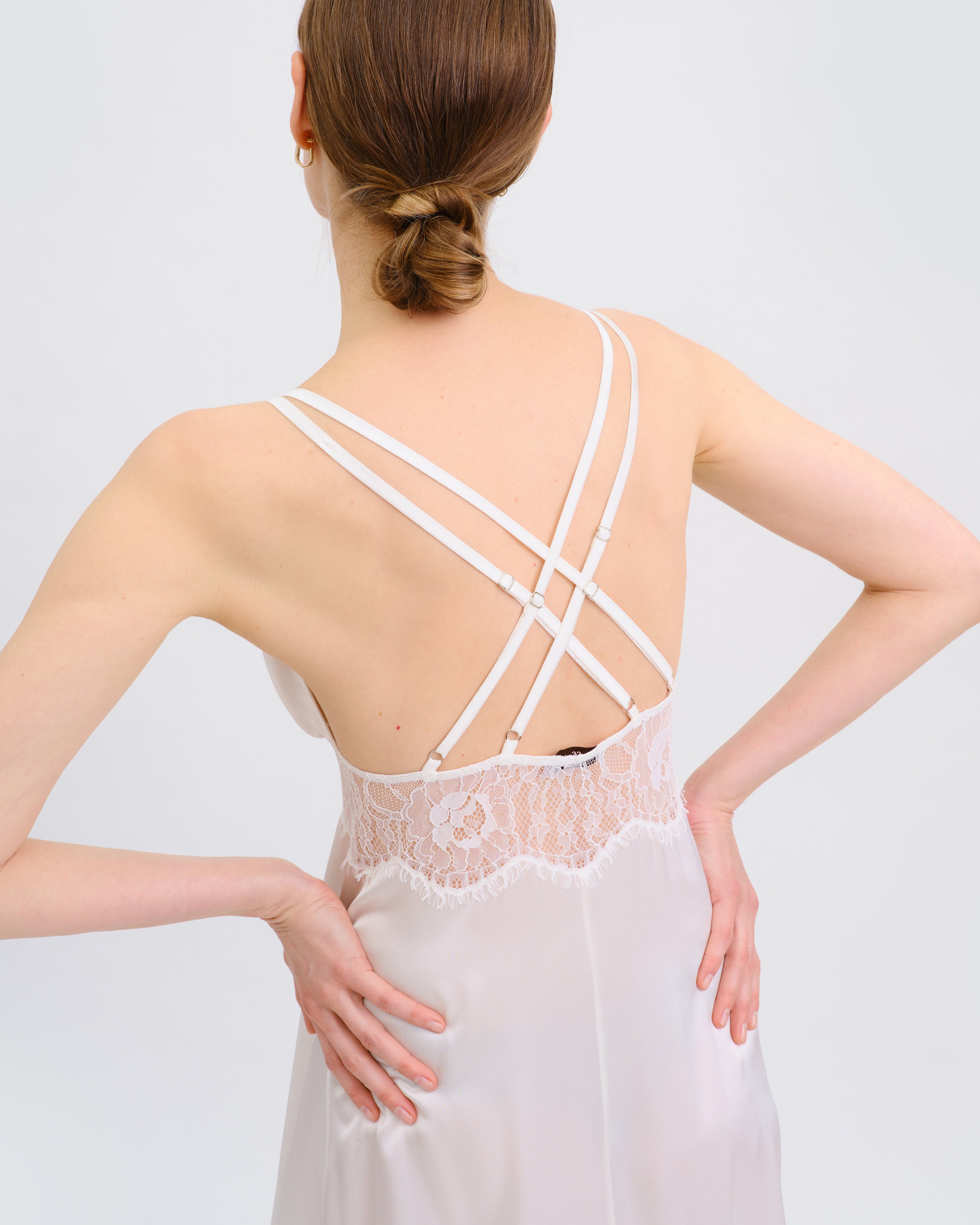 Silk Nightgown with lace detail 04108SL ivory