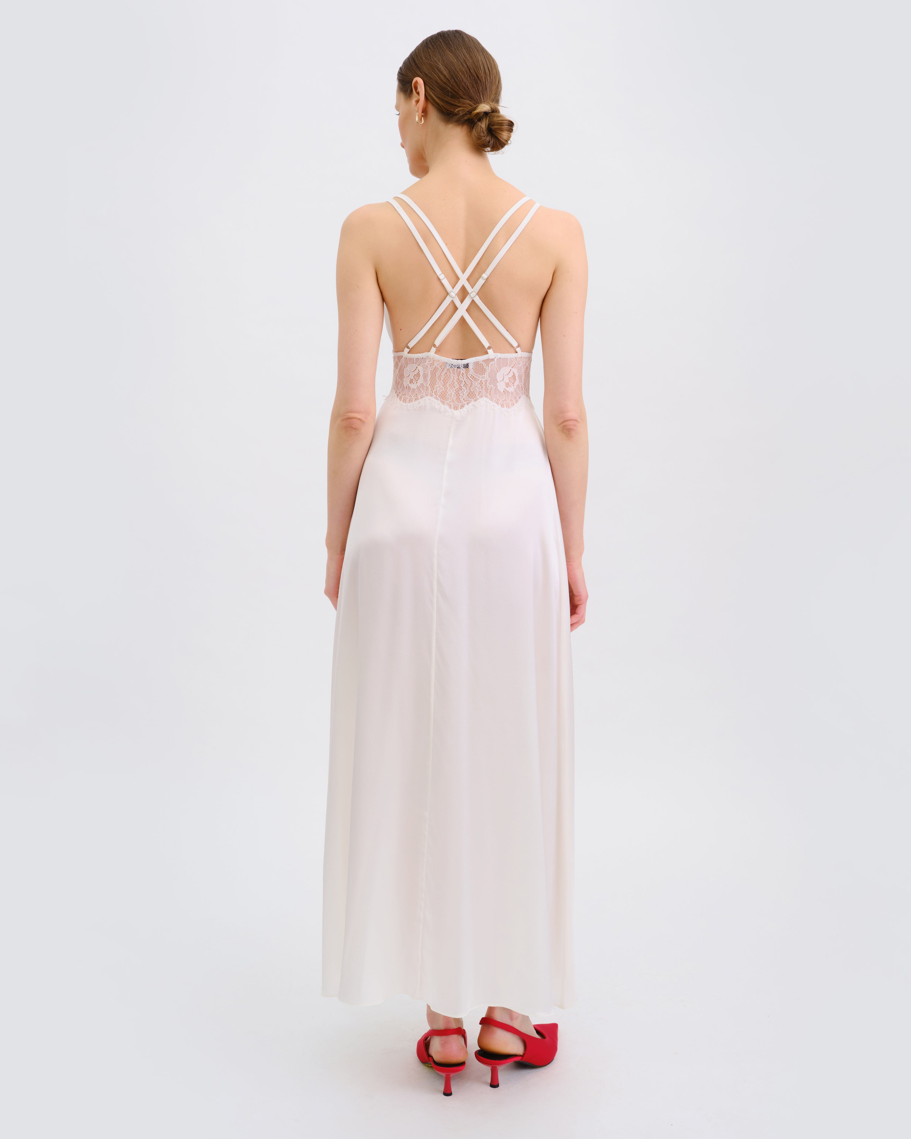 Silk Nightgown with lace detail 04108SL ivory