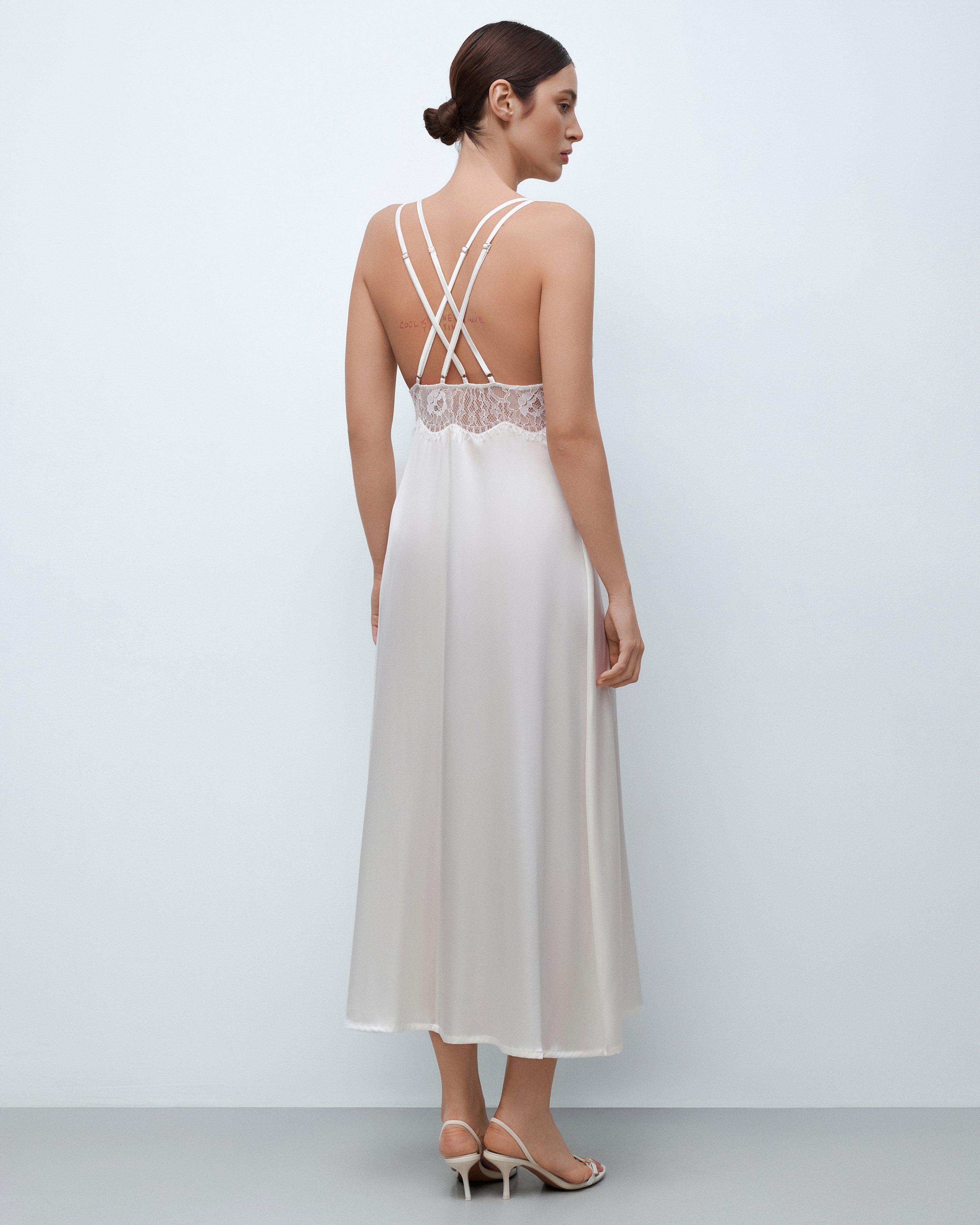 Silk Nightgown with lace detail 04108SL ivory
