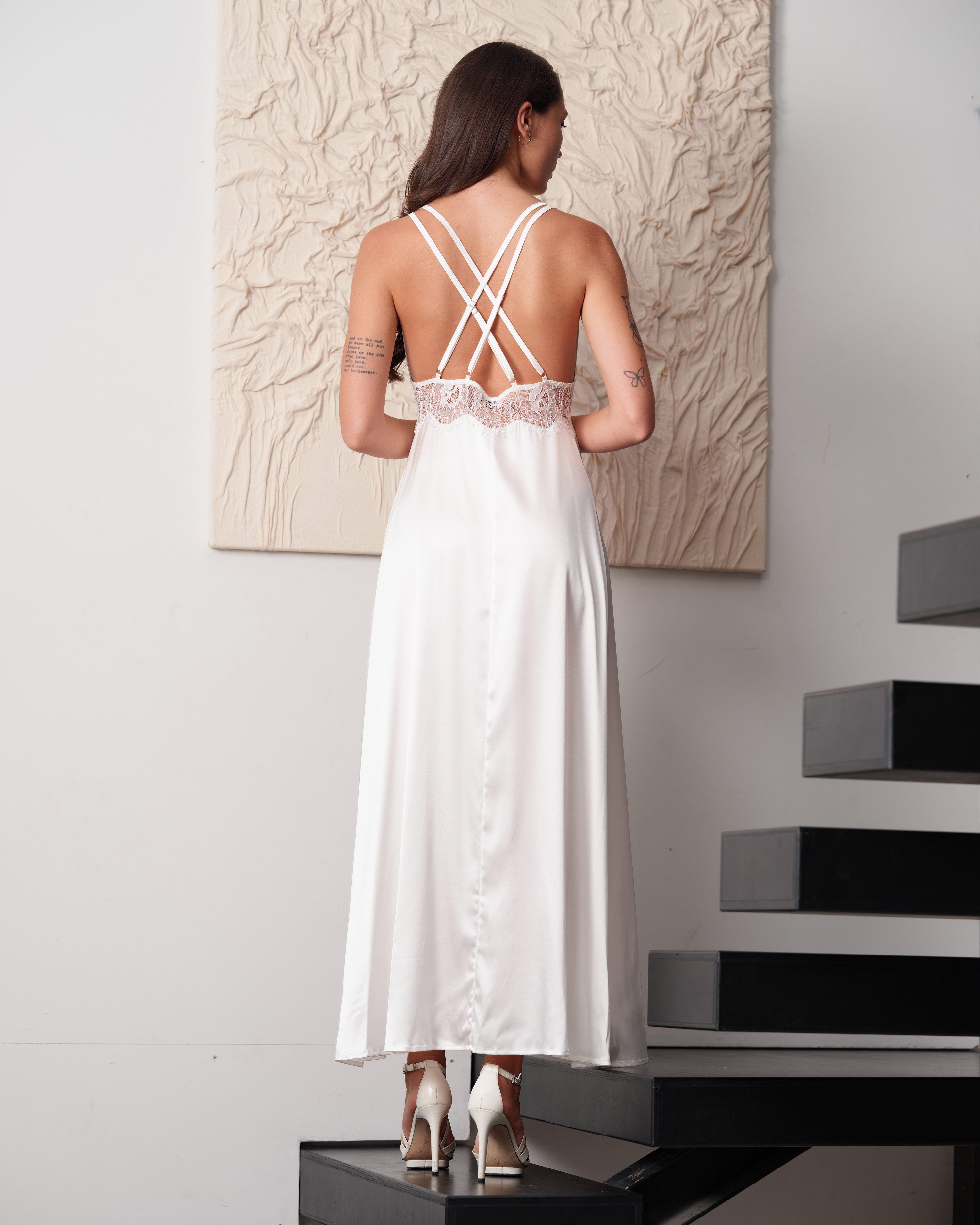 Silk Nightgown with lace detail 04108SL ivory