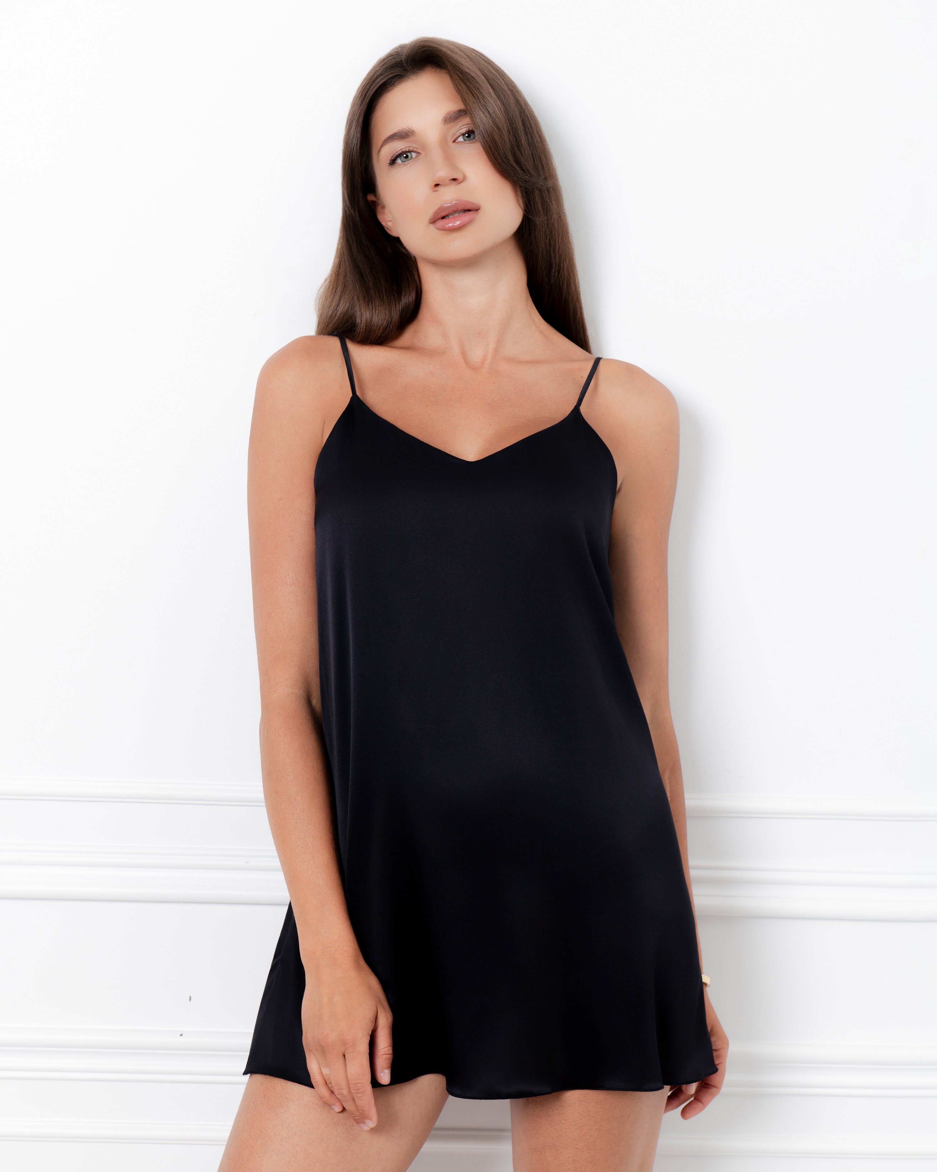 Silk Chemise spaghetti strap 04124SL black